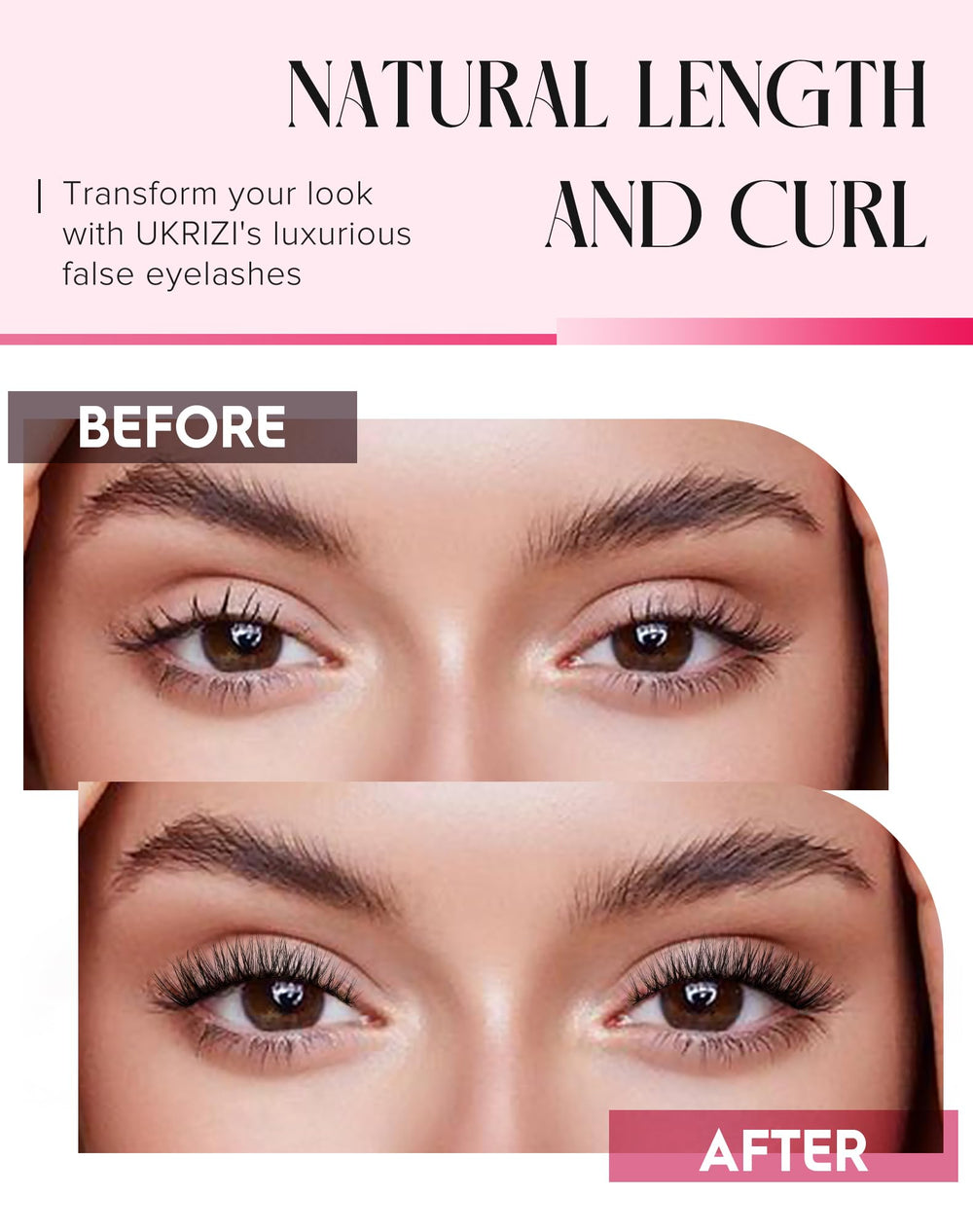 Ukrizi fox-eye look example with graduated lashes for lifted eye shape.