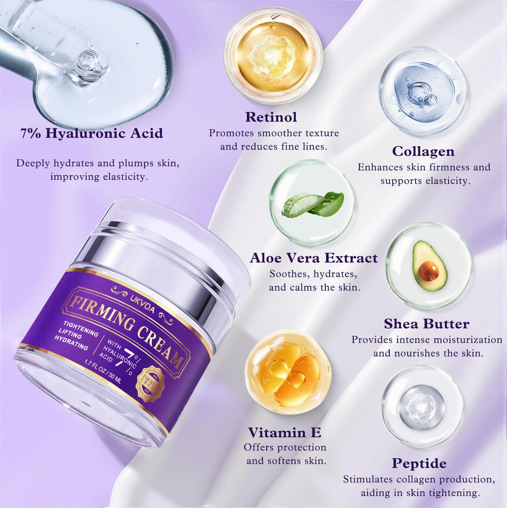 UKVOA crema reafirmante para cara y cuello, mejora la superficie de la piel.
