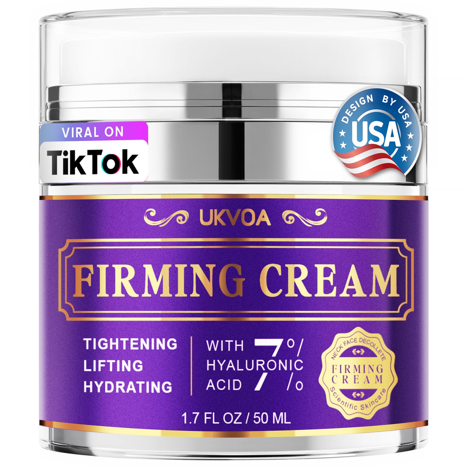 Frasco de UKVOA Crema Reafirmante para cuello, uso diario recomendado.