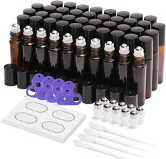 ULG 48-pack 10ml amber roller bottles for essential oils, travel-friendly storage