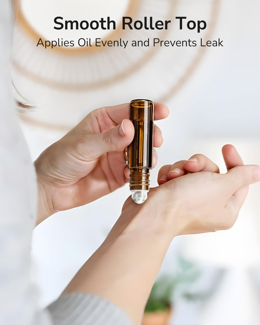 ULG amber glass bottle close-up with roller ball detail for easy application