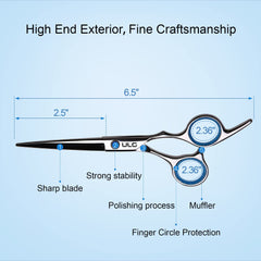 ULG professional barber shears with blue sapphire pivot for premium look.