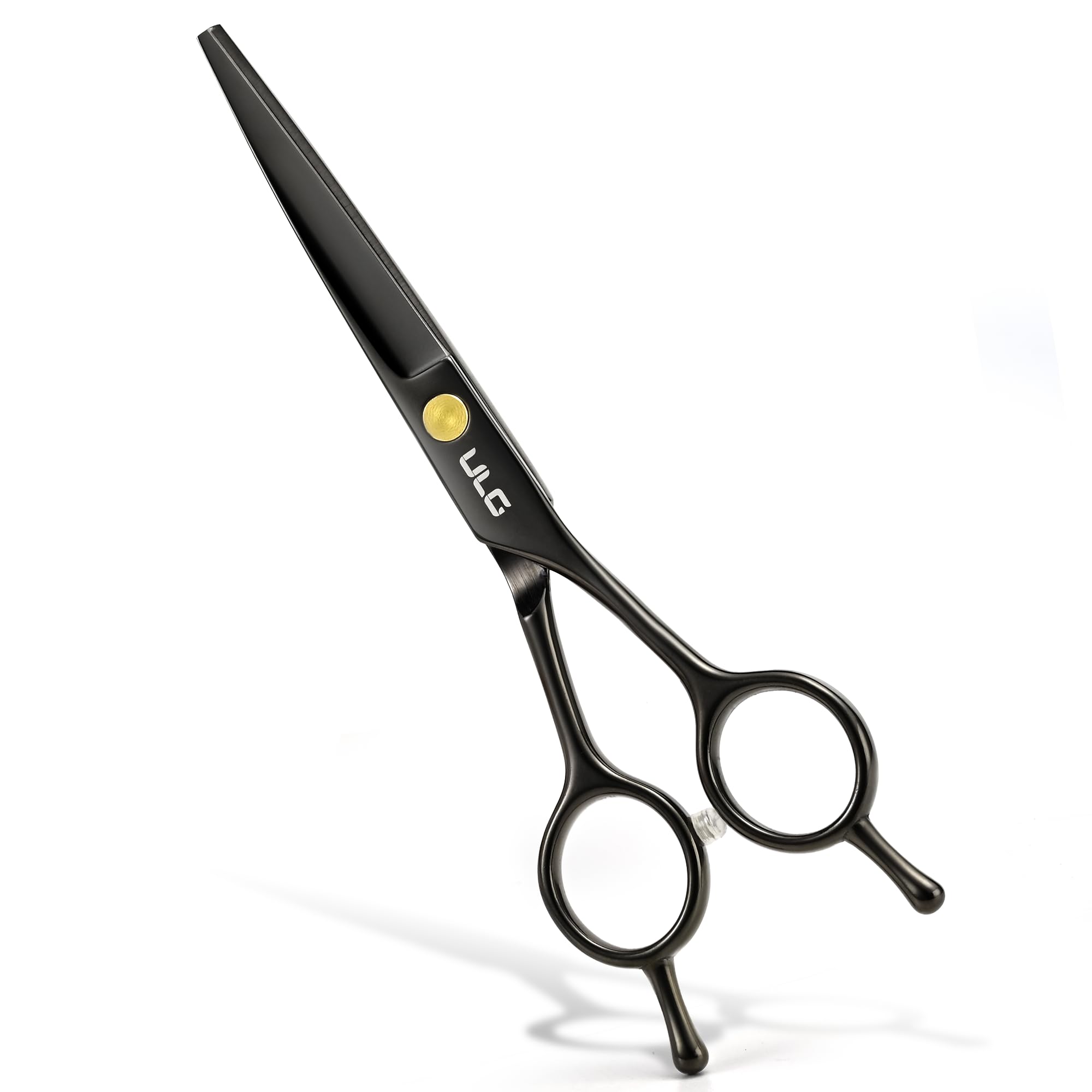ULG professional hair cutting scissors close-up blades show ultra sharp edges for clean cuts.