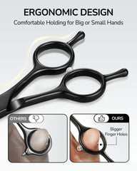 ULG scissors with bigger finger holes for comfortable grip during long sessions.