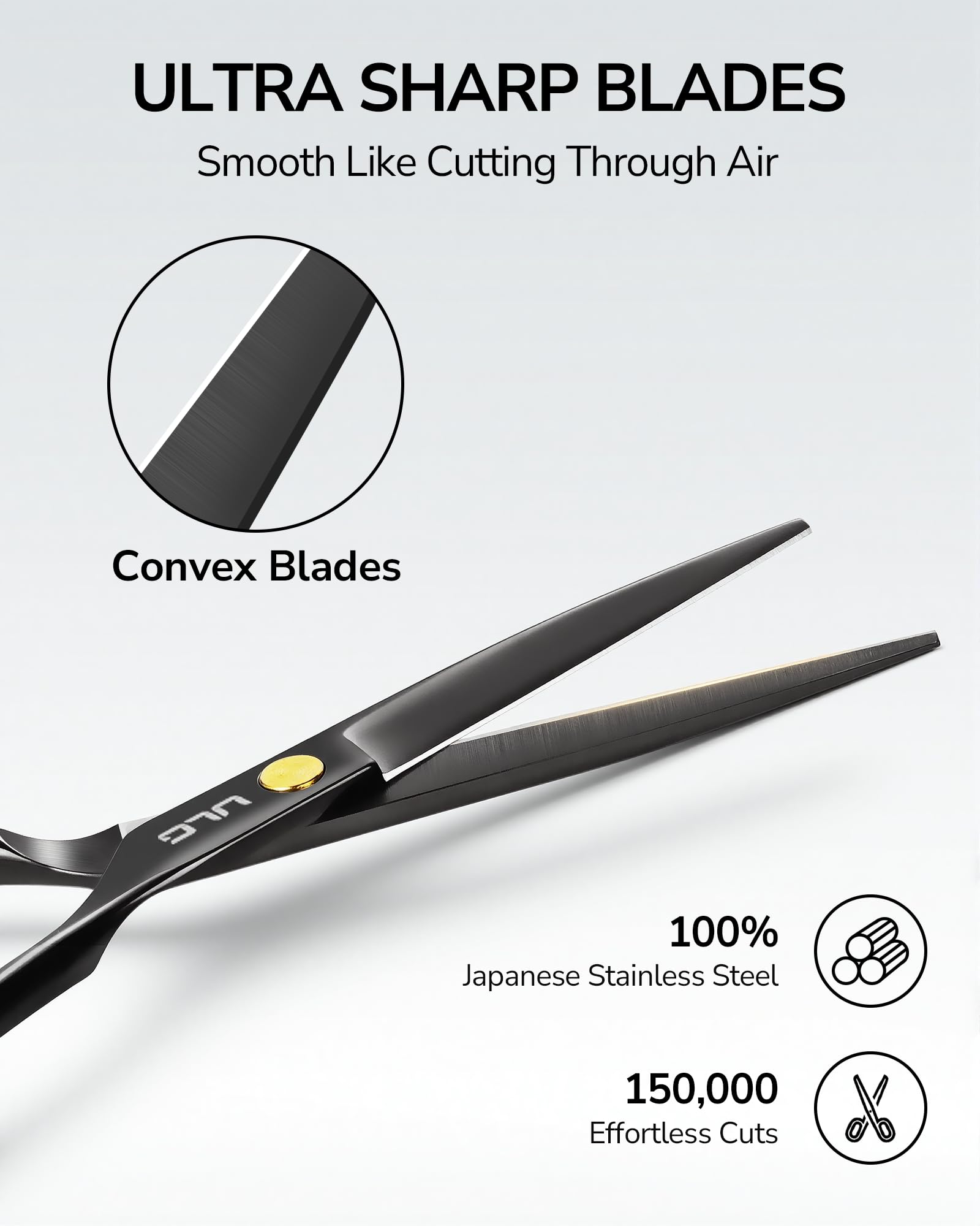 ULG hair cutting scissors with gloss black finish ideal for precise salon cuts.