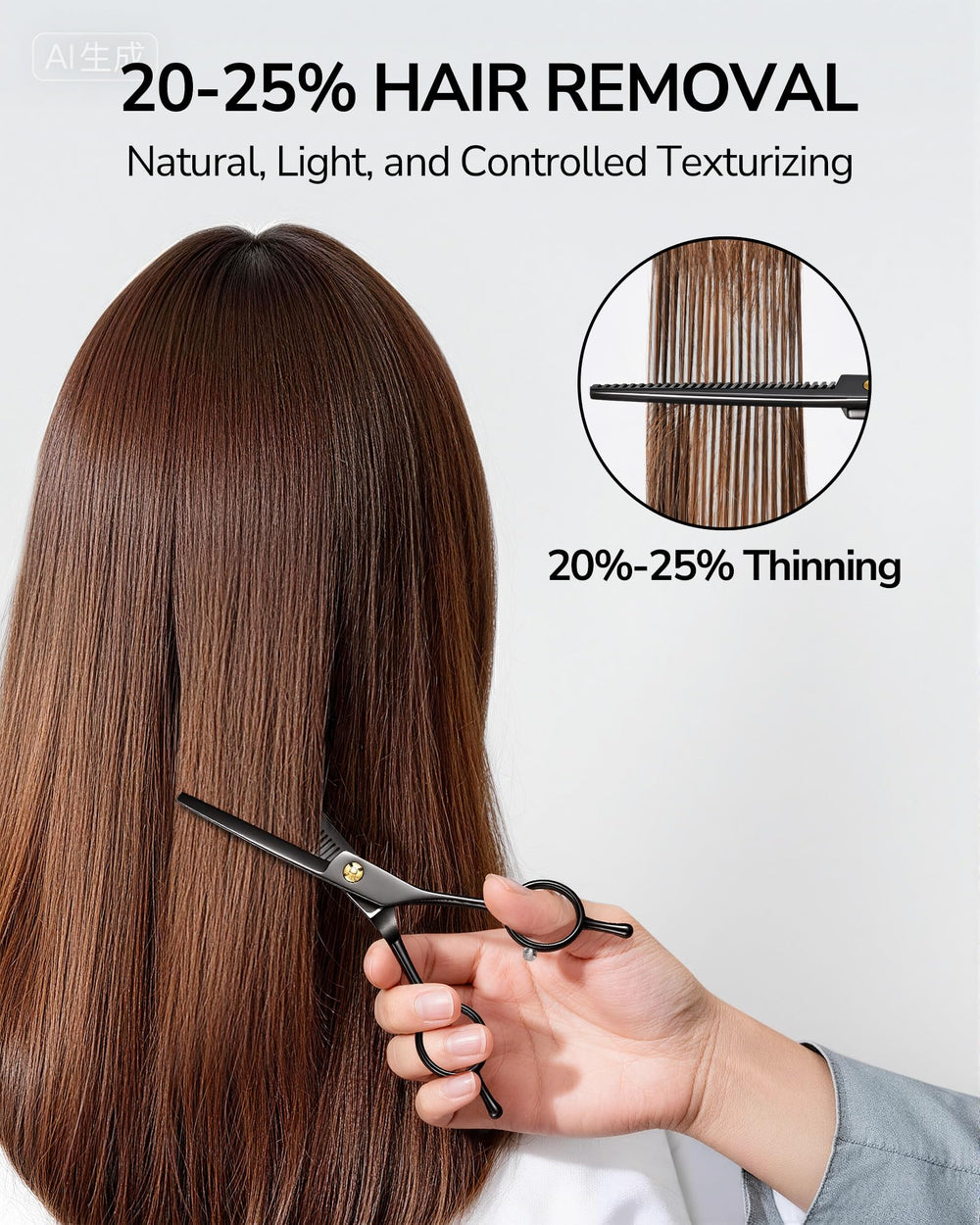 ULG thinning shears with ergonomic handle for comfortable long sessions.