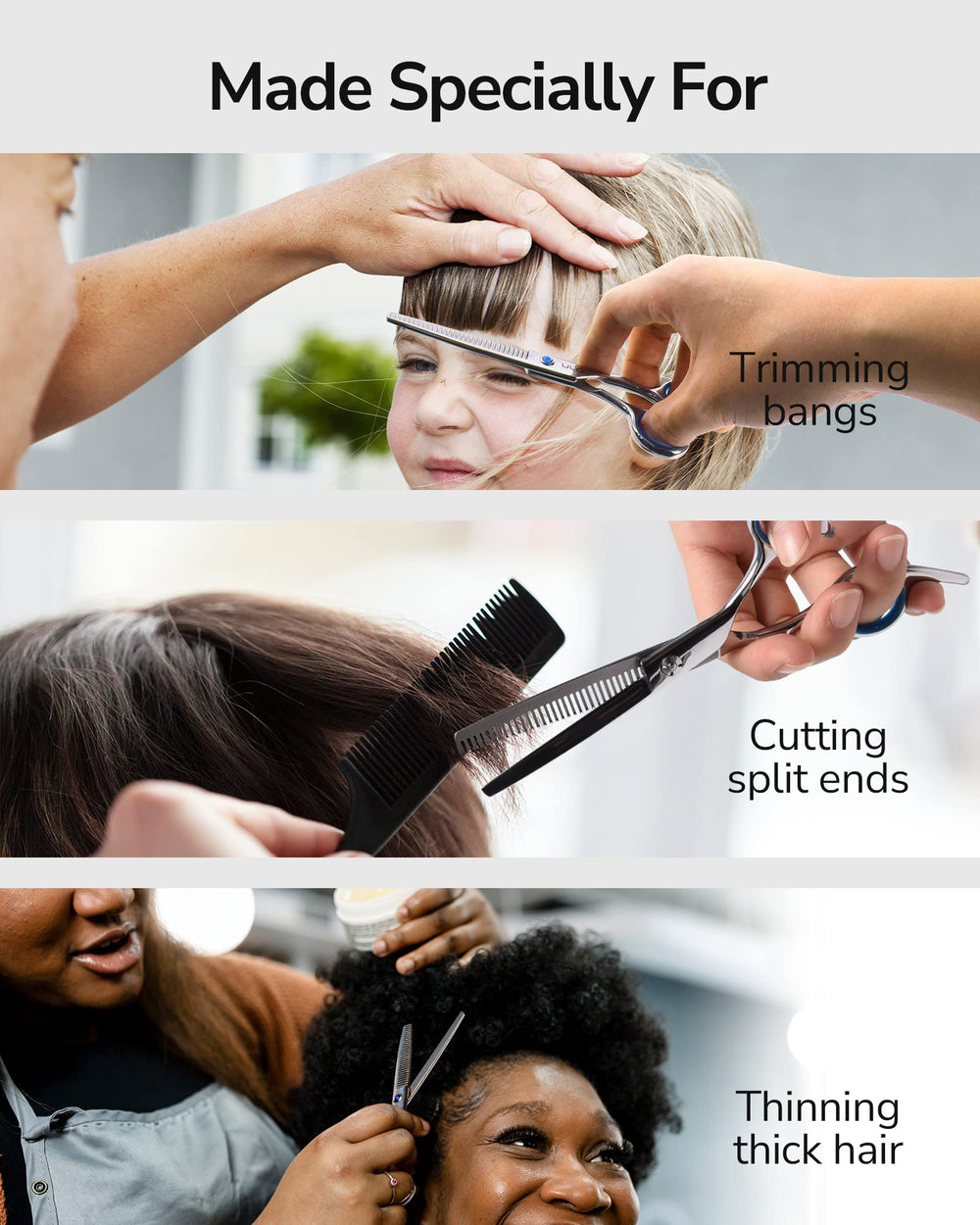 ULG salon and home-use thinning shears offer safe, easy handling.