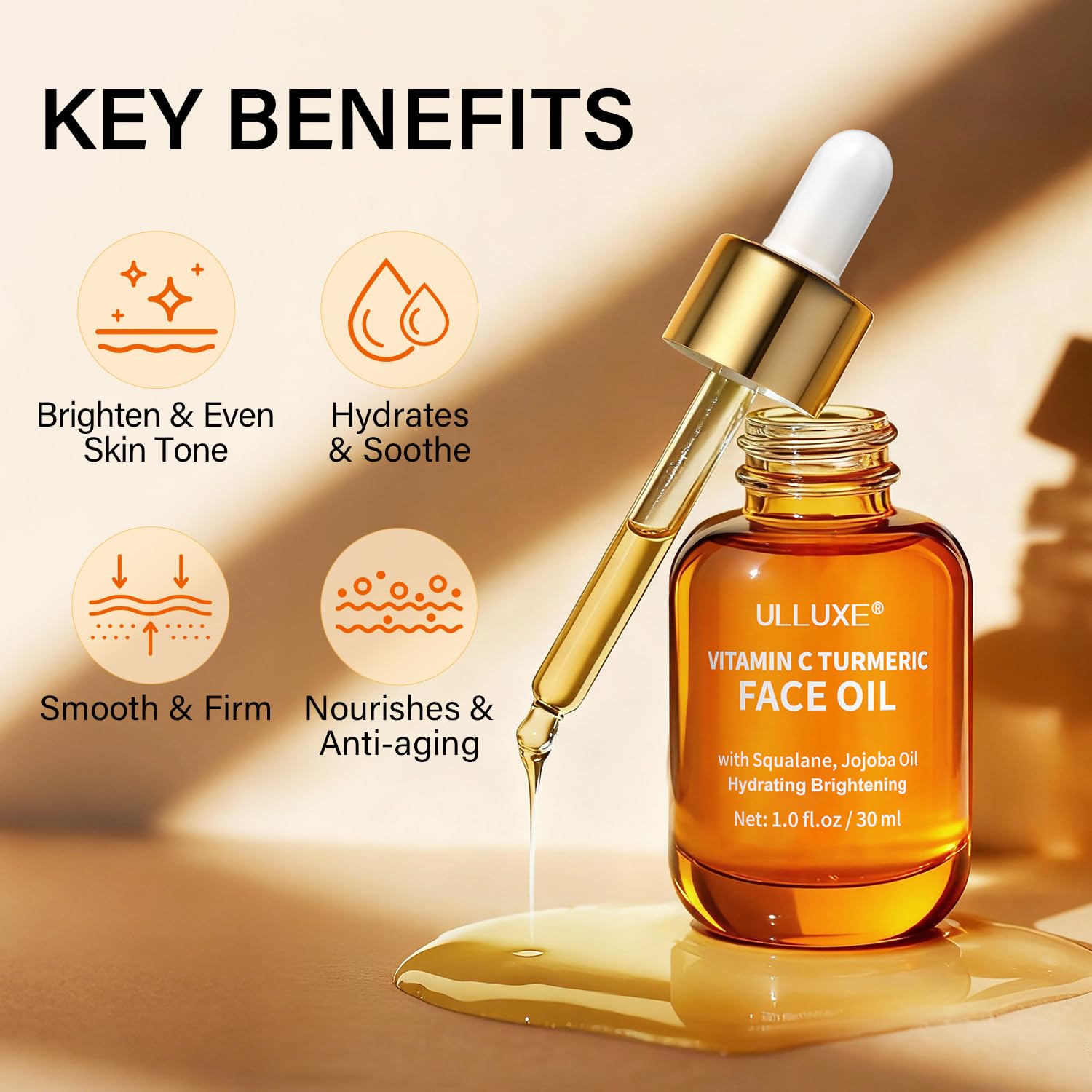 ulluxe Textura sedosa del aceite facial para suavizar la piel.