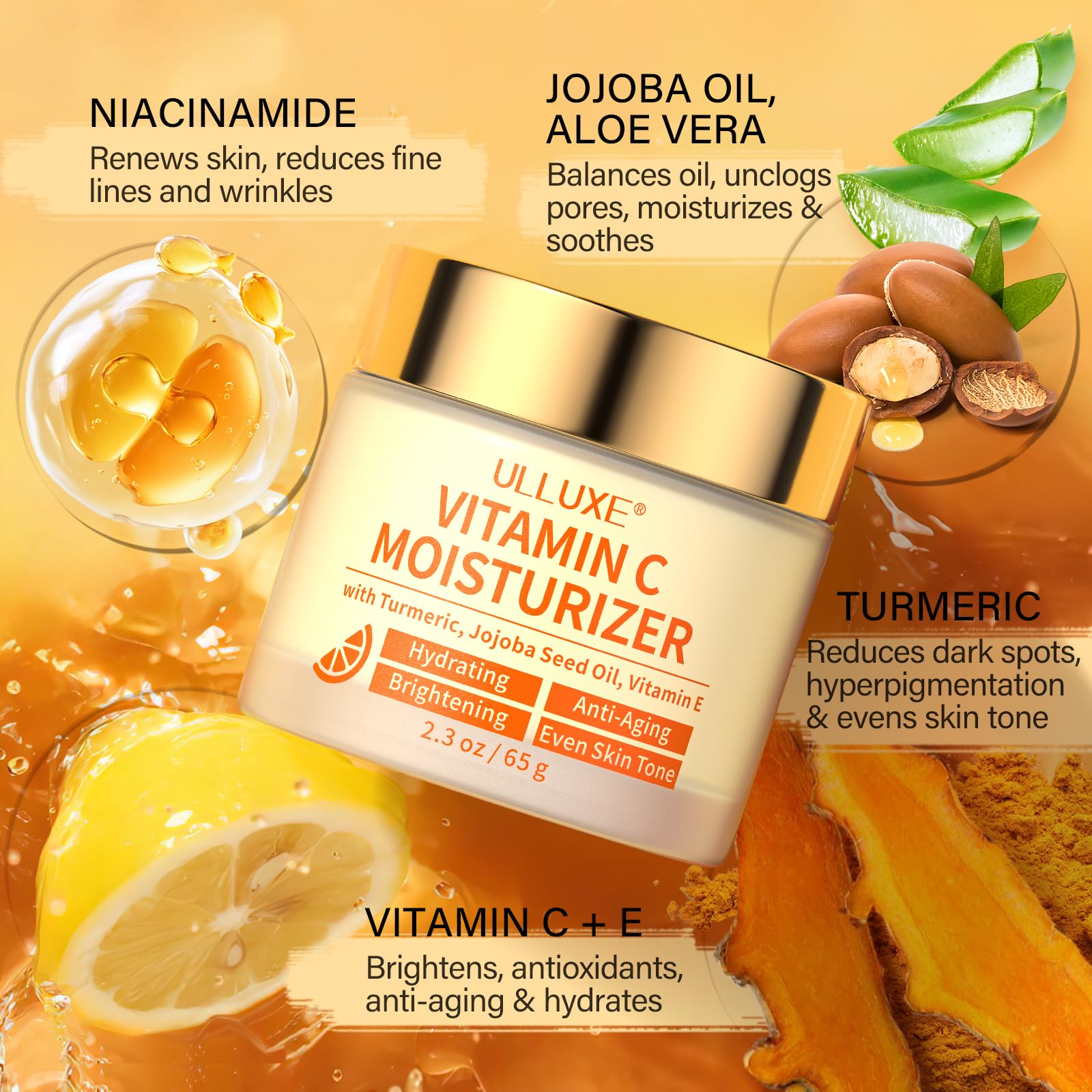 Fórmula vegana de Ulluxe Vitamina C sin parabenos y sulfatos.