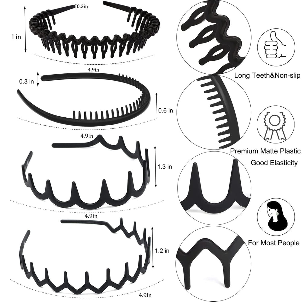 Diademas ULTIMUTE de plástico negro mate con dientes para peinado estable