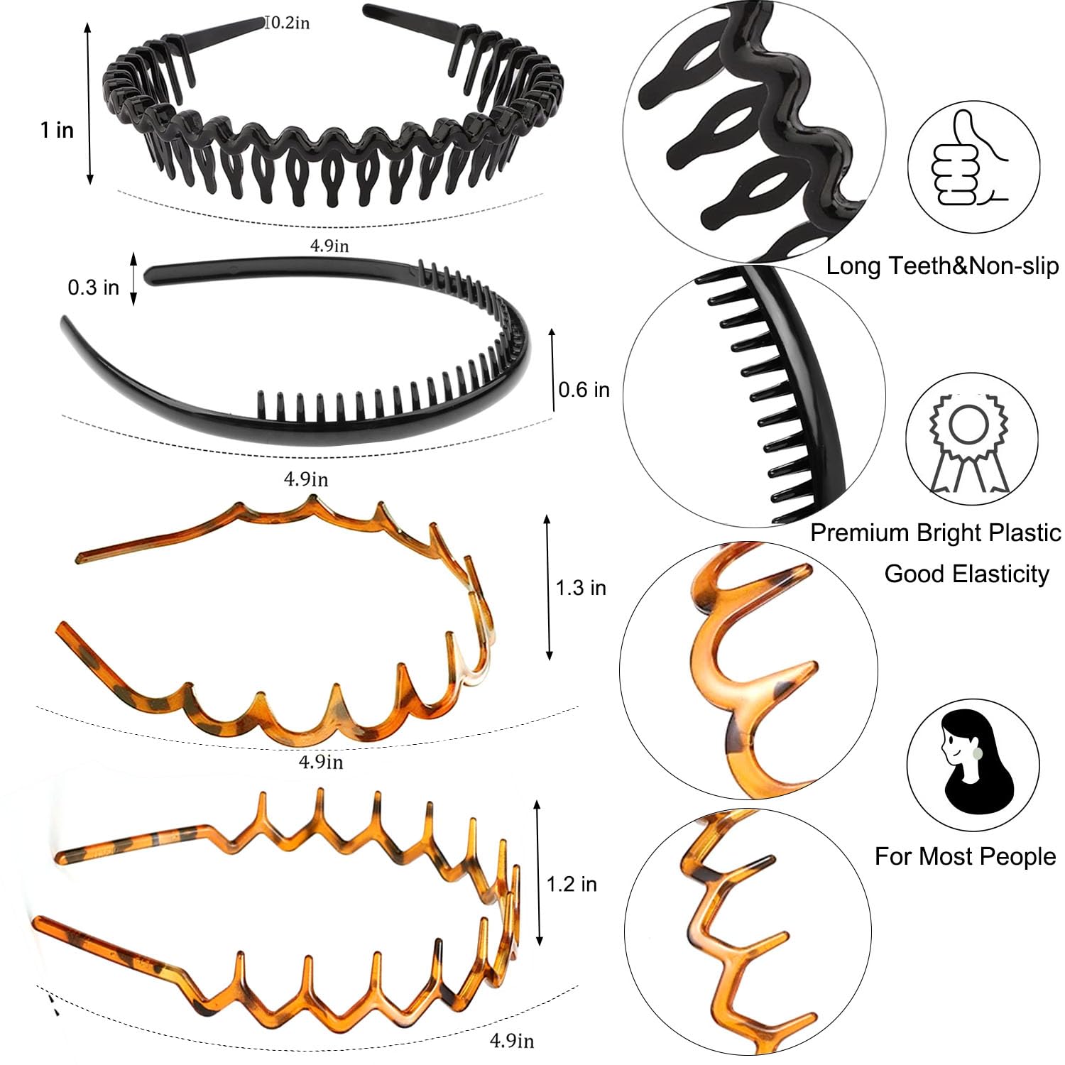 ULTIMUTE diadema plástica con dientes, estampado leopardo, estilo chic para peinados rápidos.