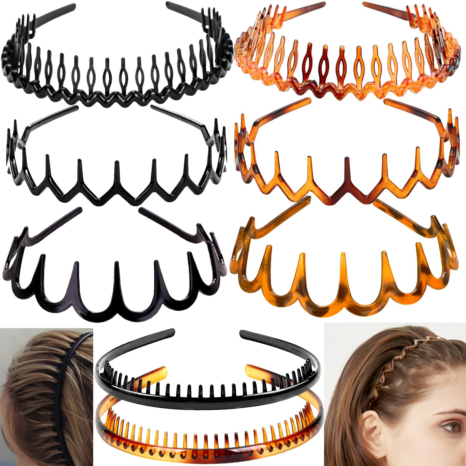 ULTIMUTE diadema plástica con dientes negro brillante, cómoda para uso diario.