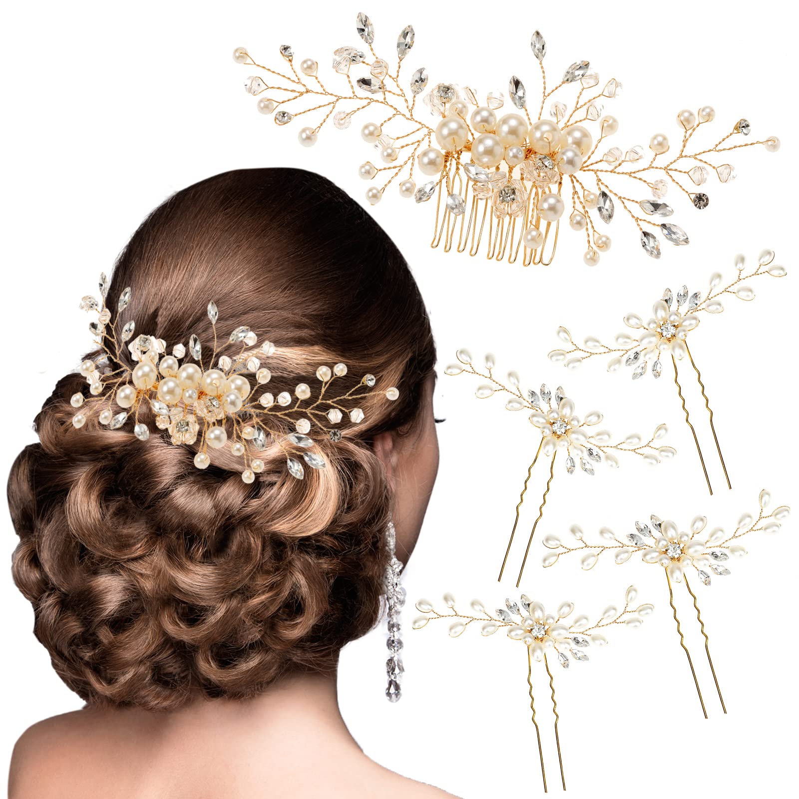 ULTIMUTE peine nupcial en dorado con perlas y cristales para un acabado elegante