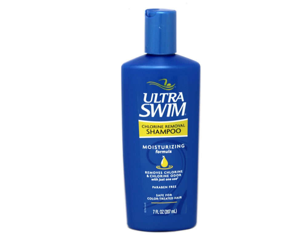 UltraSwim chlorine removal shampoo pour action highlights quick cleansing after swimming