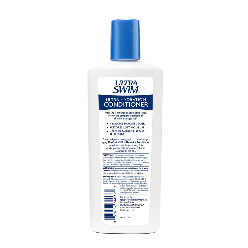 Applying UltraSwim conditioner to damp hair for hydration and shine after swimming