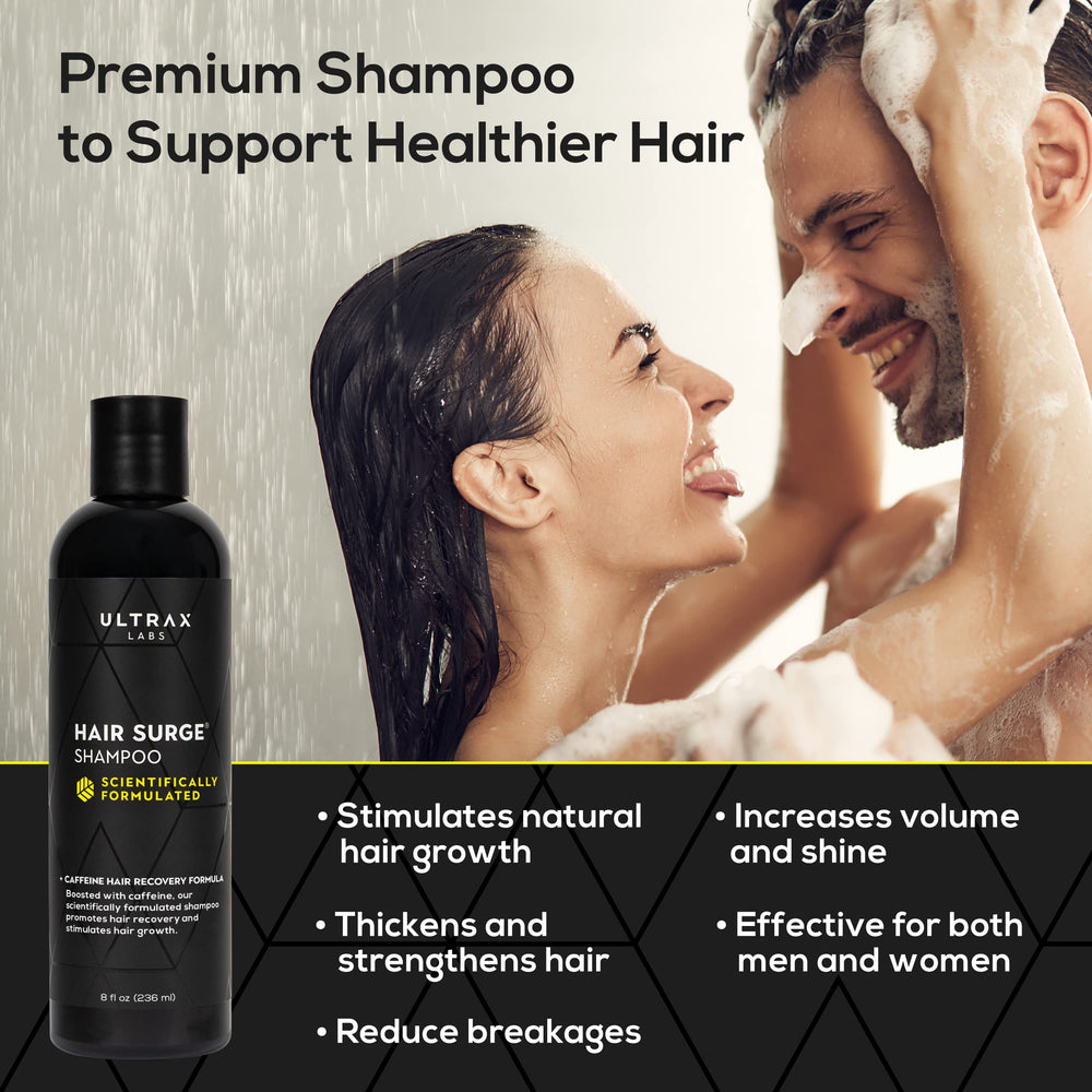 Ultrax Labs Hair Surge label close-up for scalp nourishment.