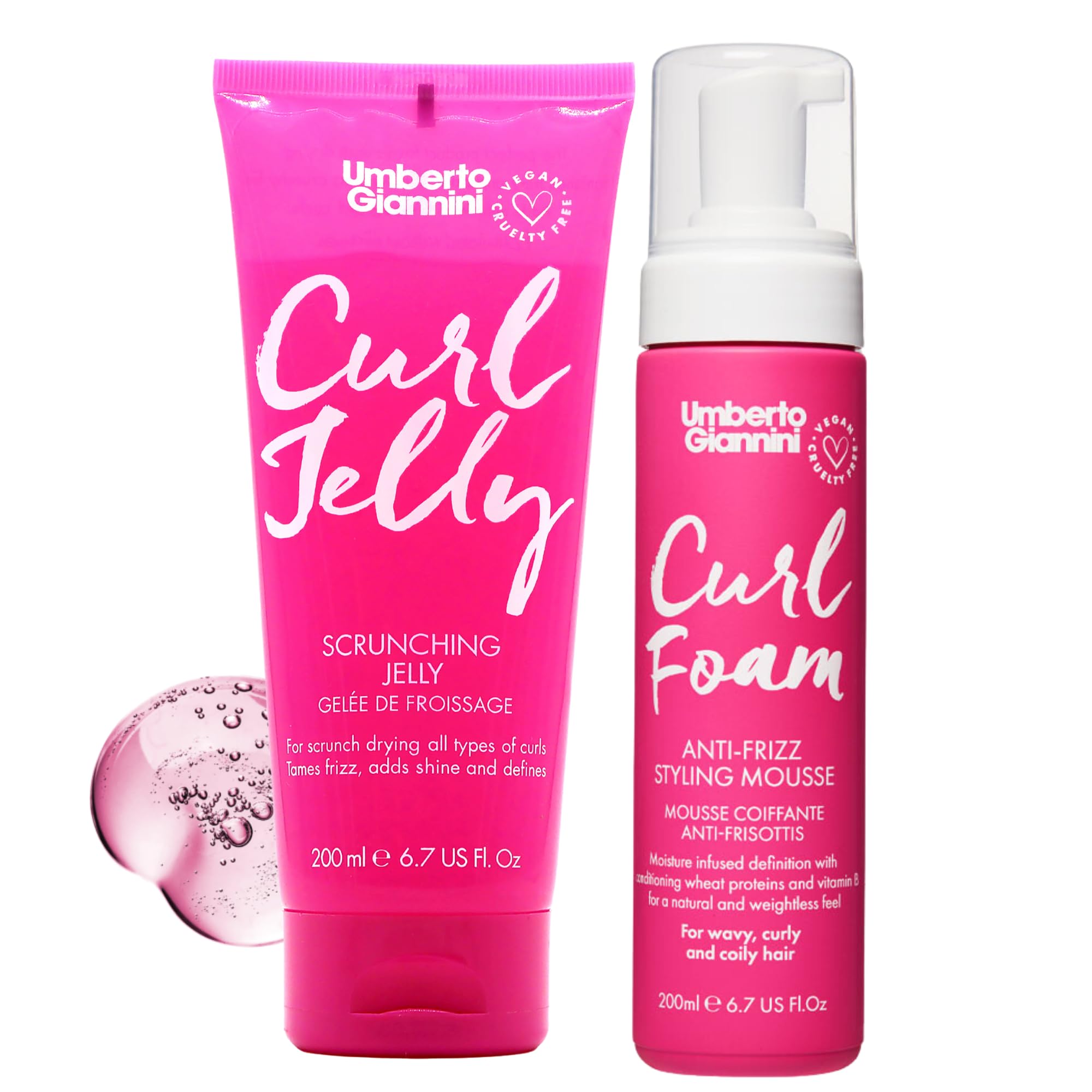 Umberto Giannini Curl Jelly bottle pour for frizz control and shine.