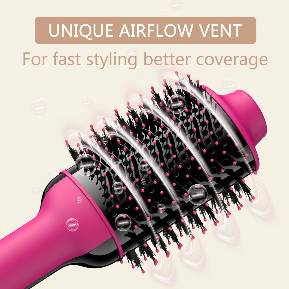 Umeely Hair Dryer Brush nylon-pin bristles reduce tangles for easy detangling.