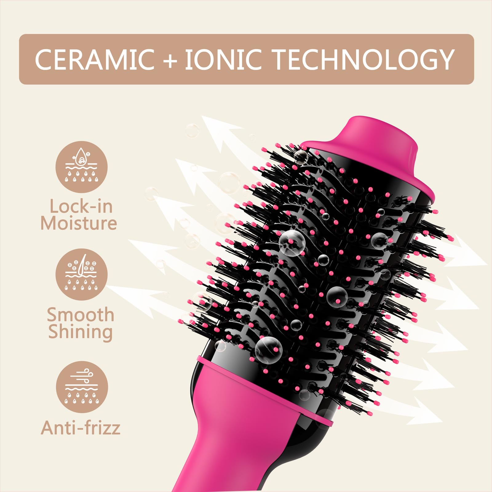 Umeely Hair Dryer Brush features titanium barrel for faster drying and shine.