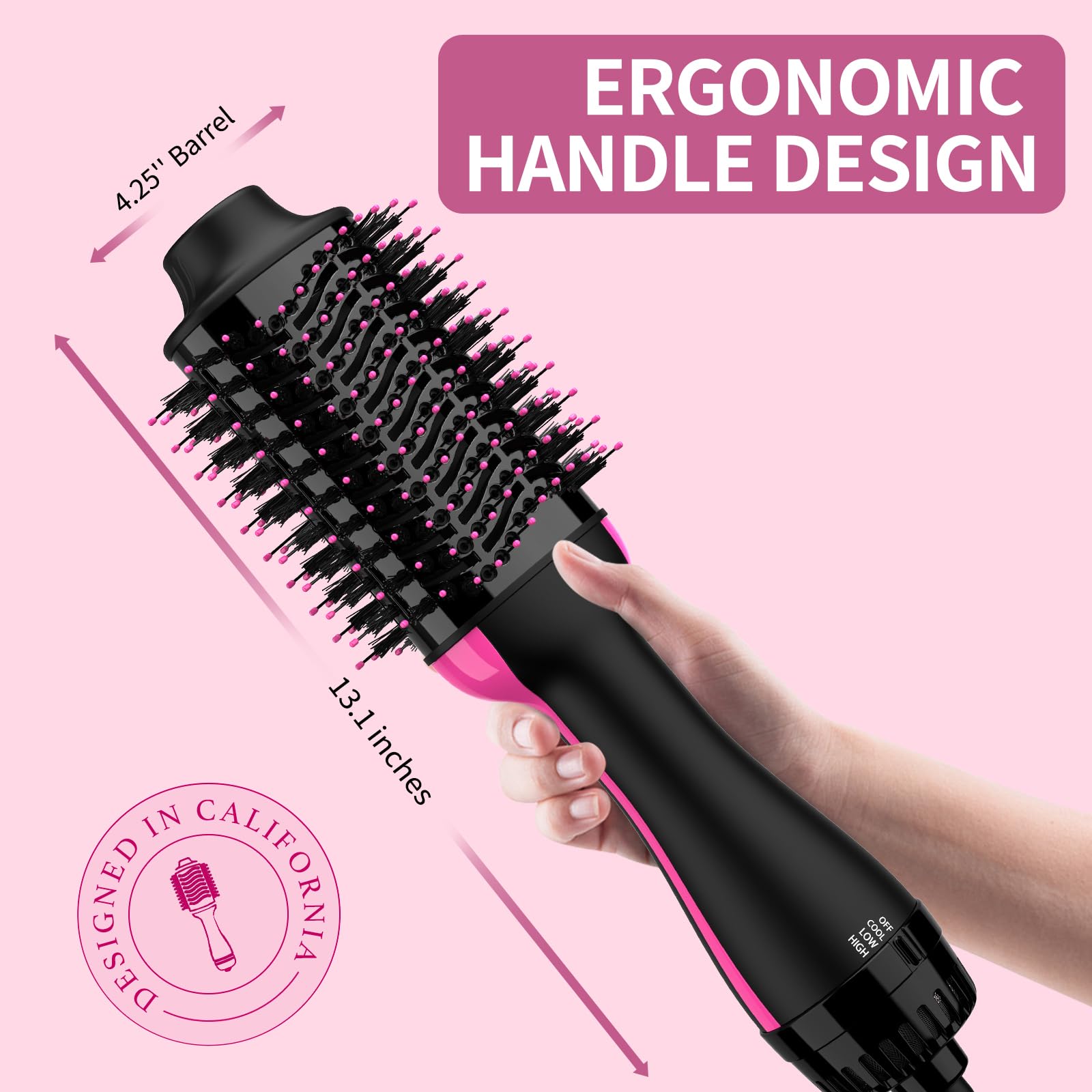 Nylon pin and tufted bristles detangling hair during styling with Umeely.