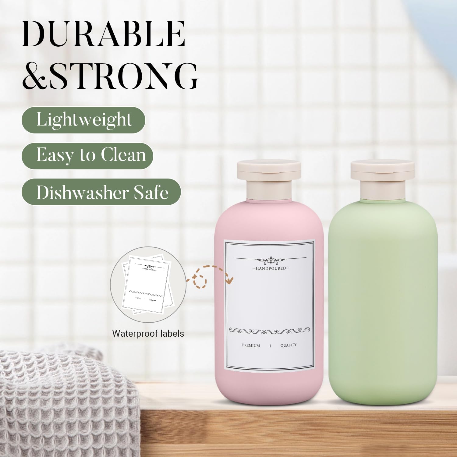 UMETASS reusable travel containers help organize shampoo, conditioner, and lotion.