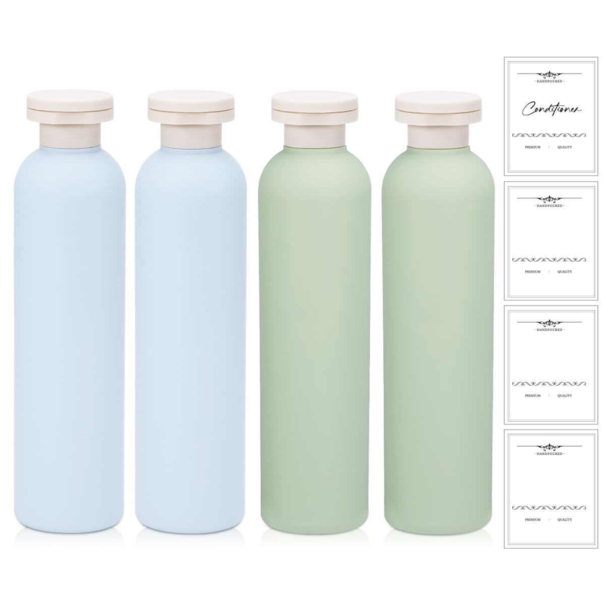 UMETASS travel shampoo bottles in blue and green, lightweight and ready for two-week trips