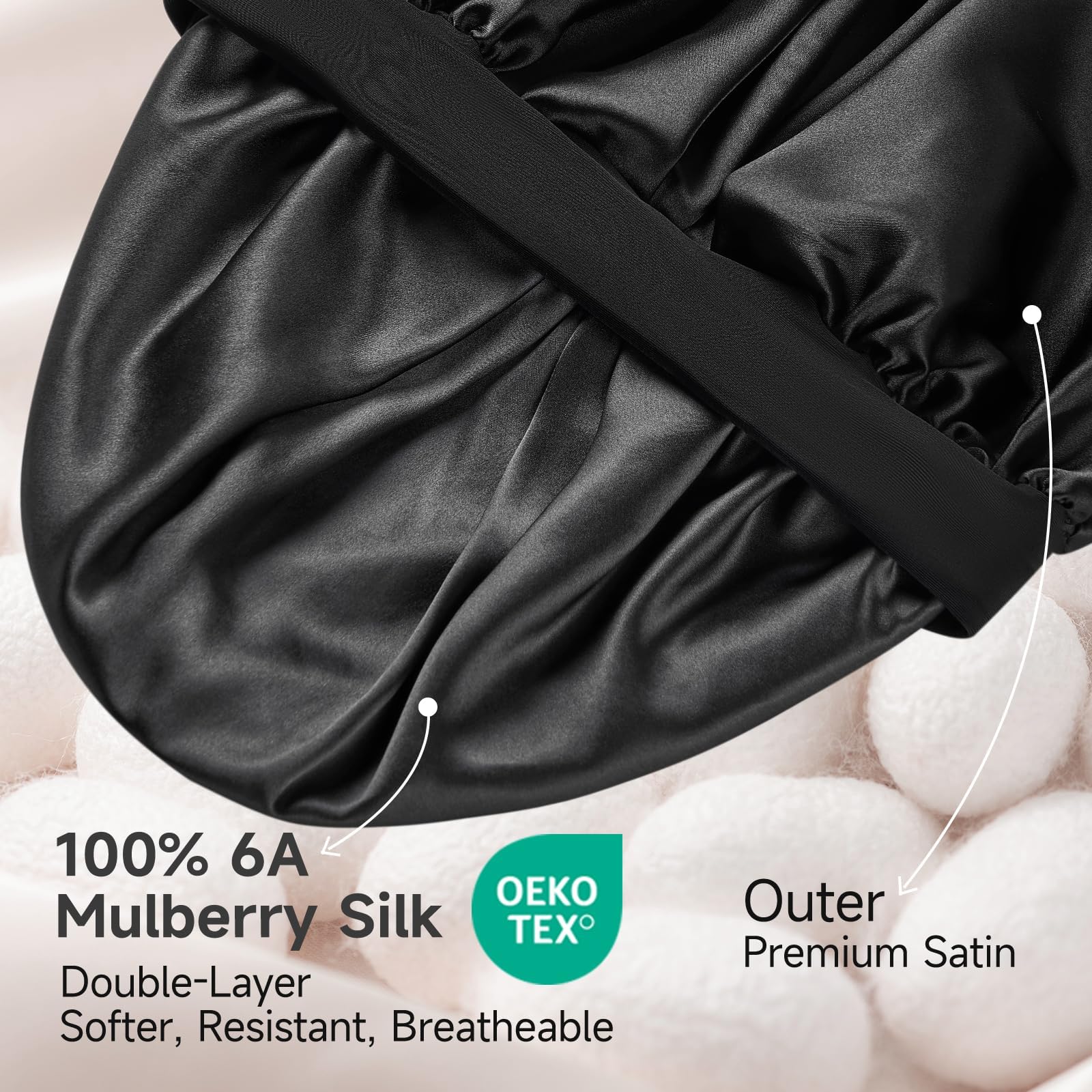 Gorro Umisleep negro para dormir, reduce fricción y evita enredos