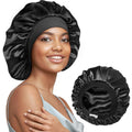 Umisleep 22 Momme Mulberry Silk Bonnet for Sleeping — Large Hair Care Cap for Long Curly Hair, Double-Layer Silk, Non-Slip, Black