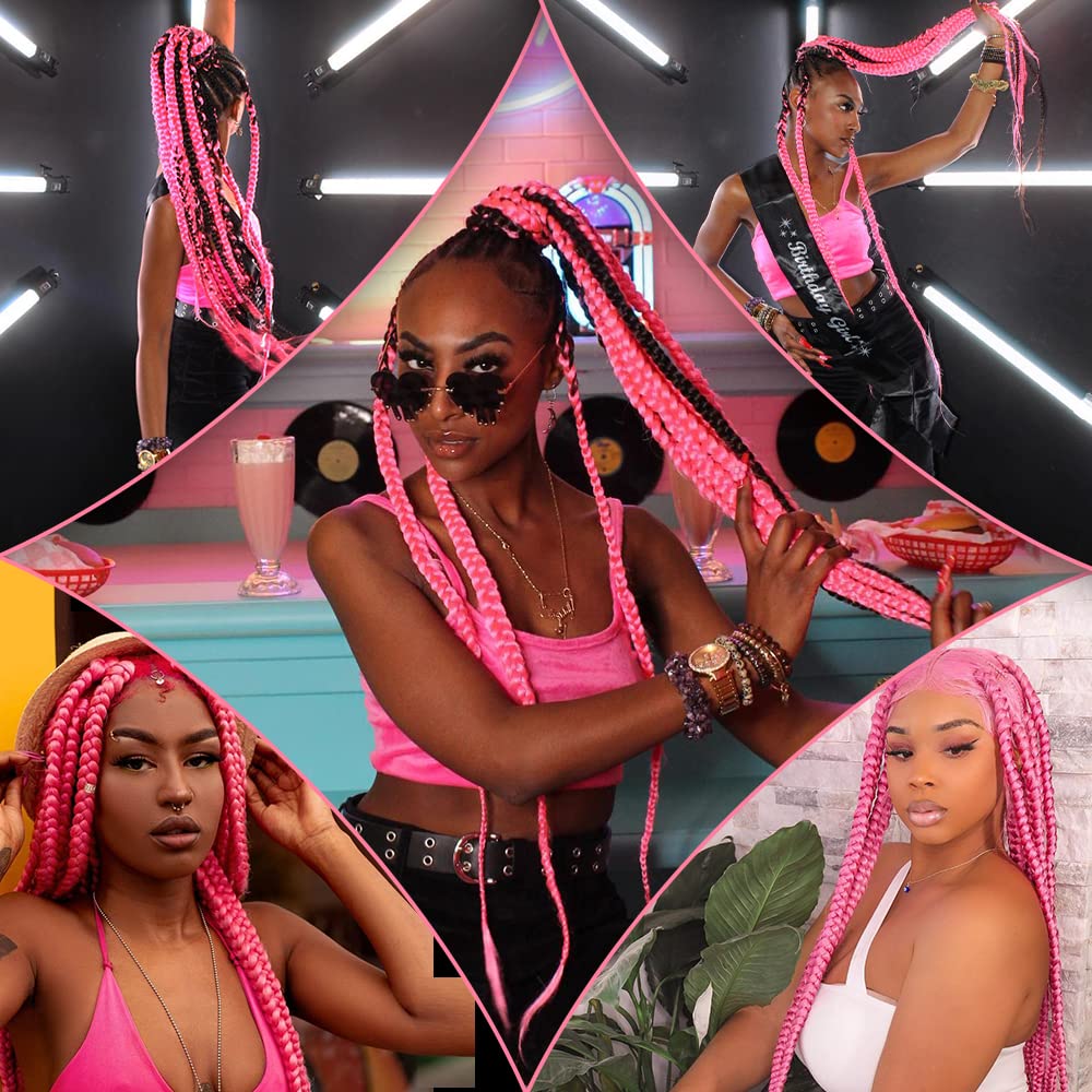 Umylar 32 inch pink braiding hair in a three-pack set with elastic bands