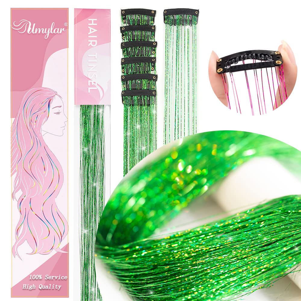 Umylar glitter clip-in tinsel fruit green provides quick, secure attachment