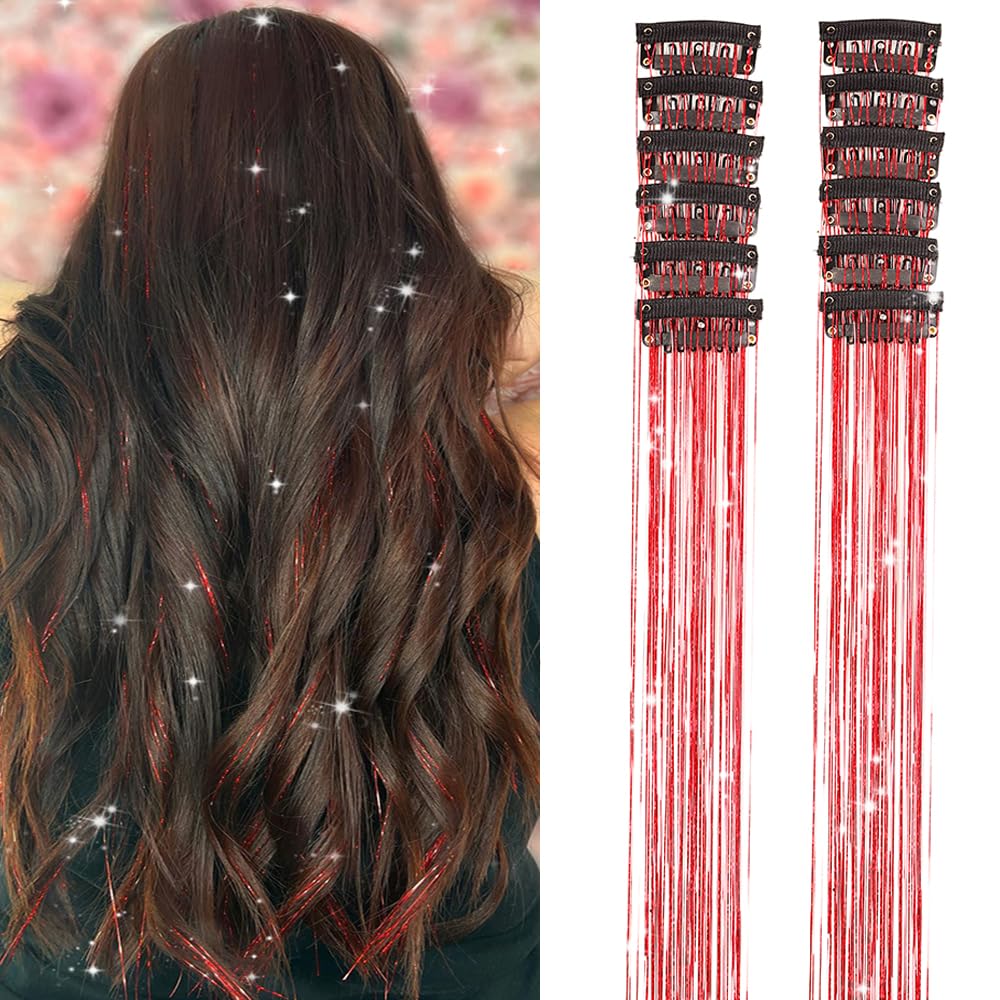 Umylar hair tinsel clip-in red adds festive sparkle to everyday styles