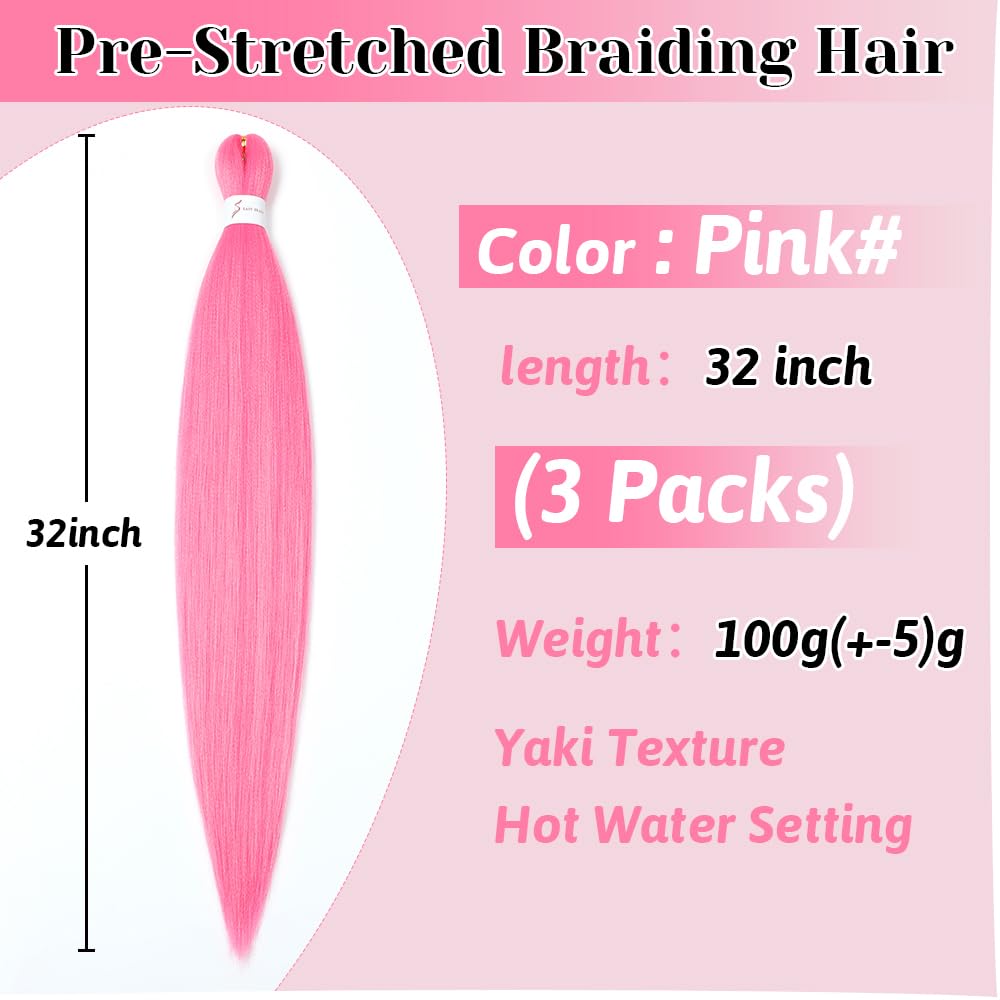 Umylar pink braiding hair 32 inch, ready for hot water styling and reshaping