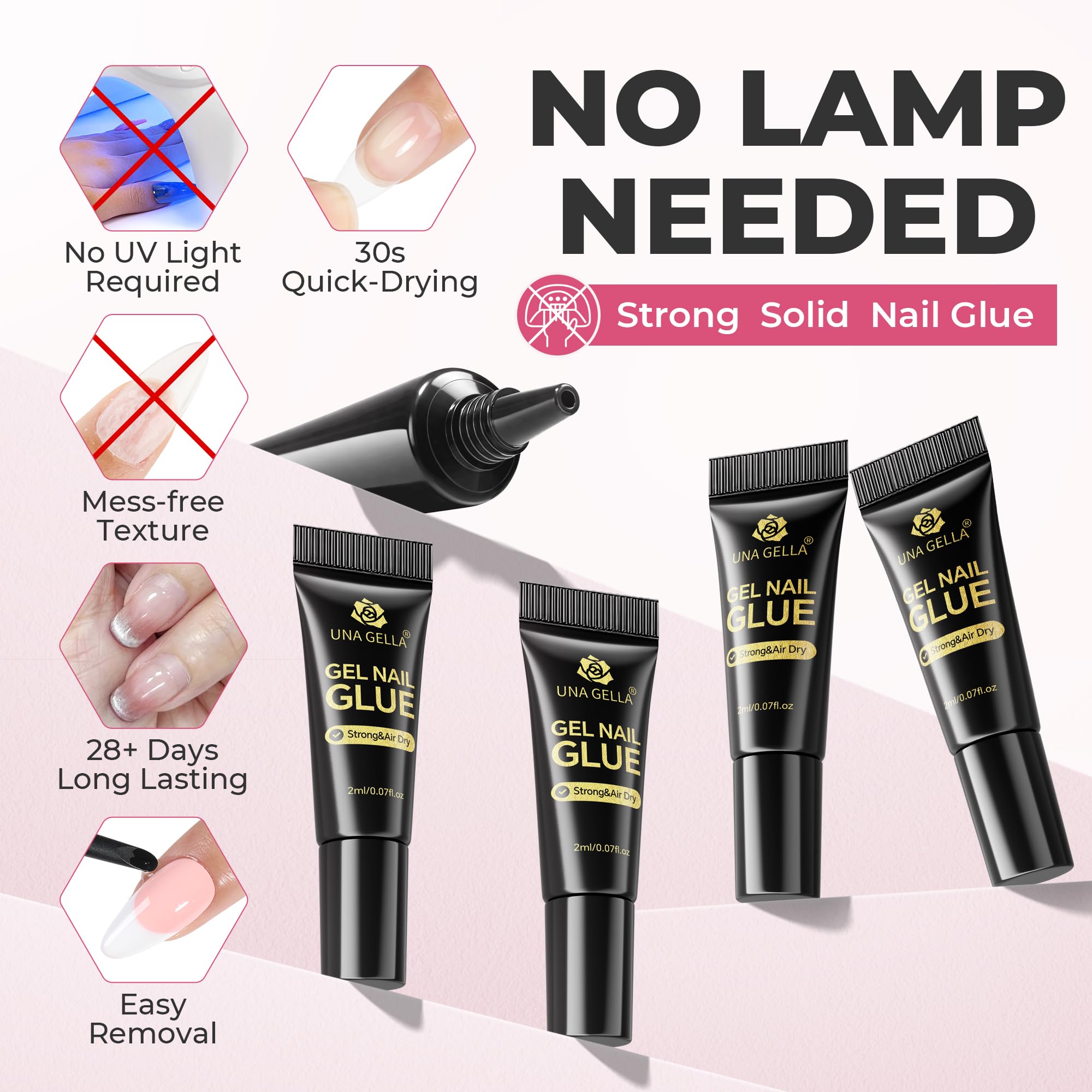 UNA GELLA 2ml nail glue tubes close-up highlighting compact packaging