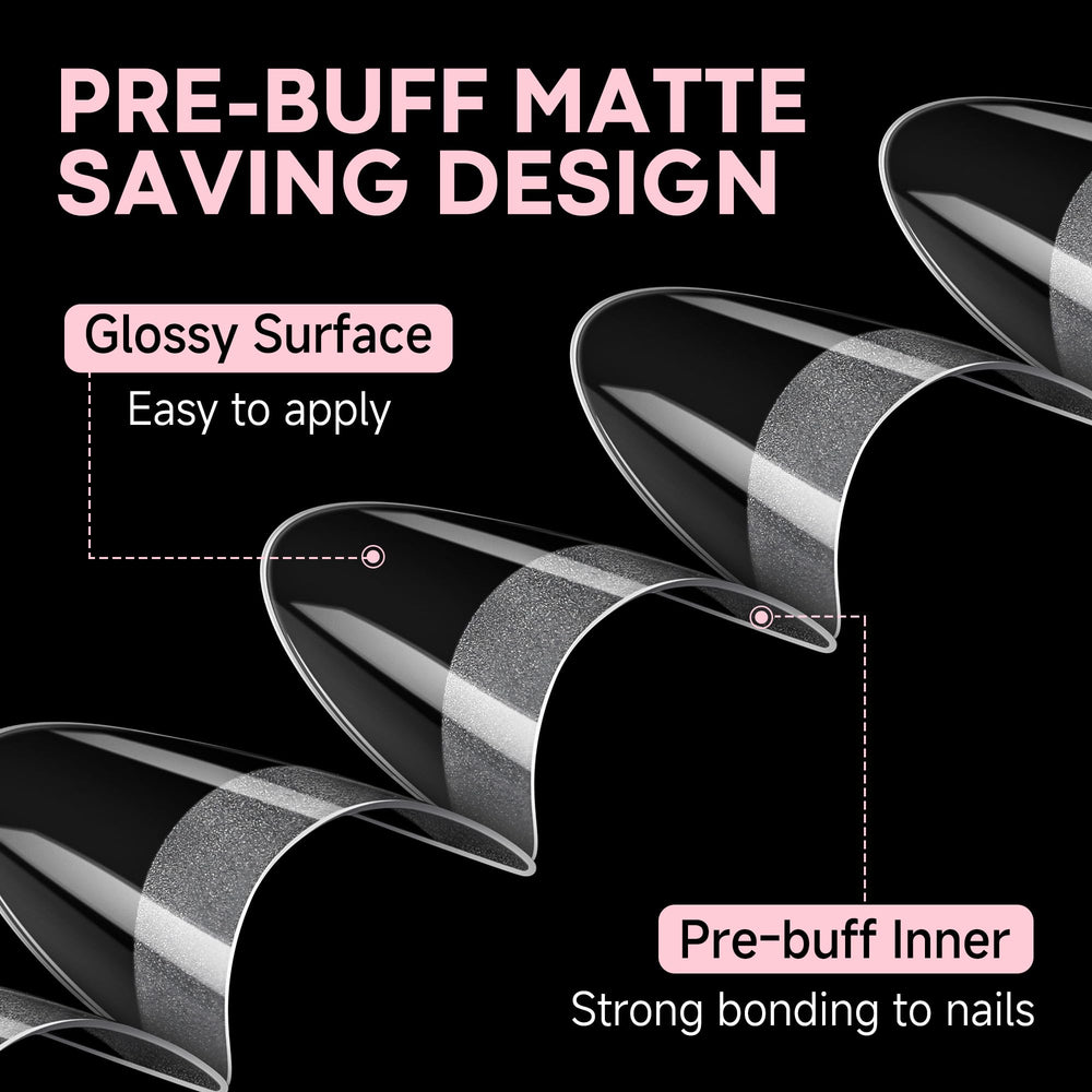 UNA GELLA 12-size grid of almond tips speeds choosing the right size.