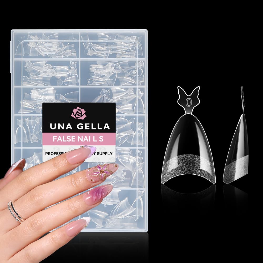 UNA GELLA almond nail tips half-cover 216pcs for quick salon-ready extensions.