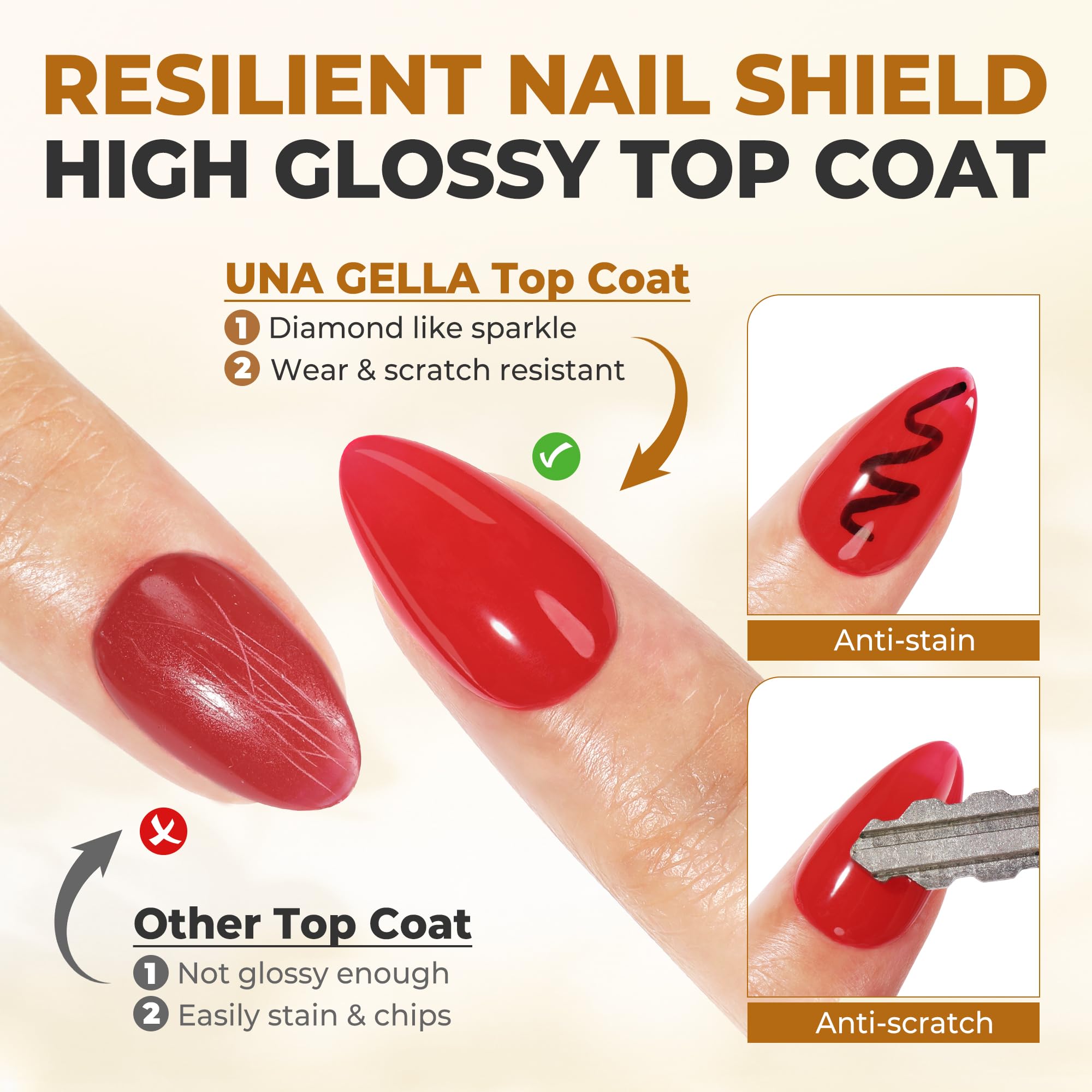 Arte de uñas con UNA GELLA y efecto diamante para protección de color.