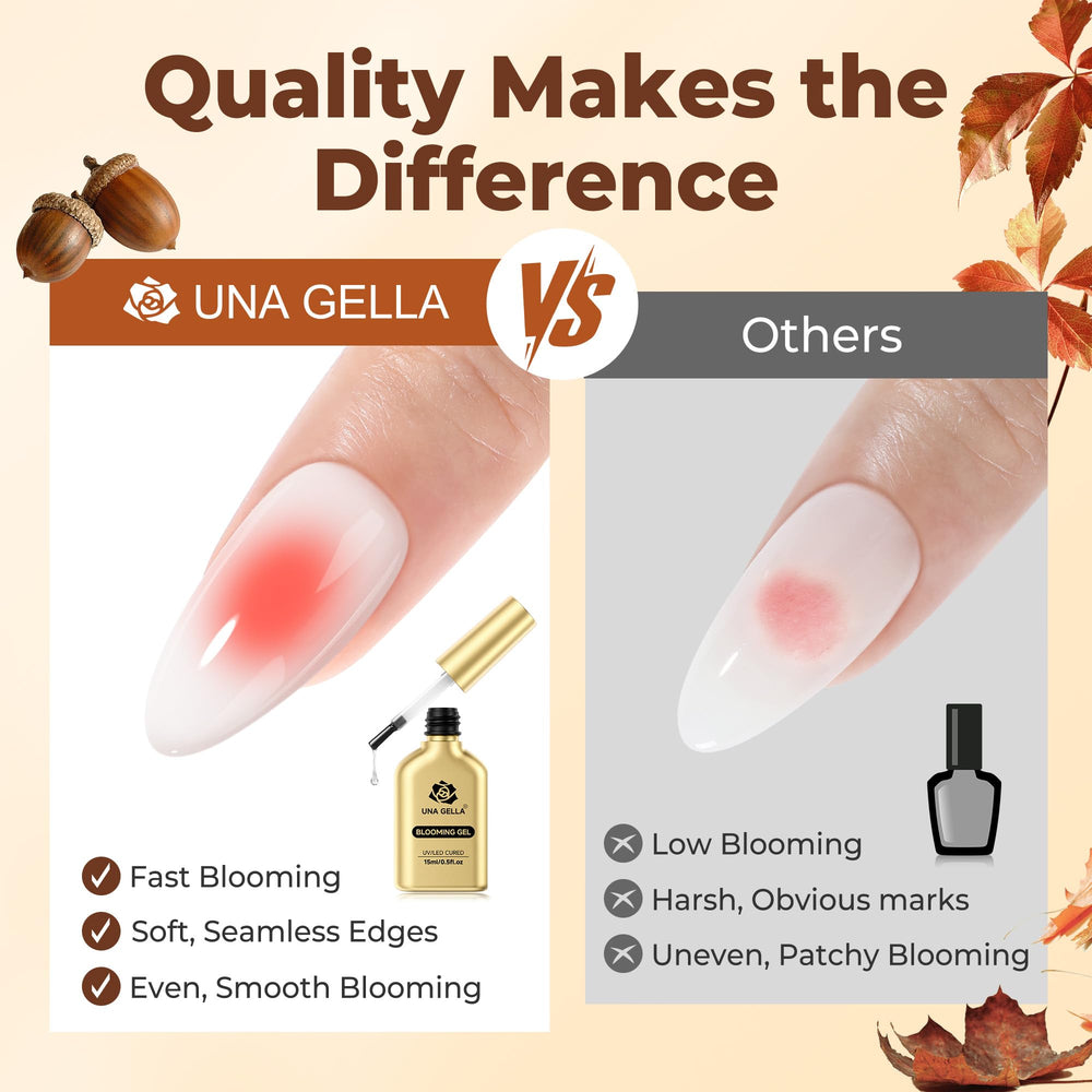 UNA GELLA Blooming Gel se cura rápido en UV/LED para uso eficiente.