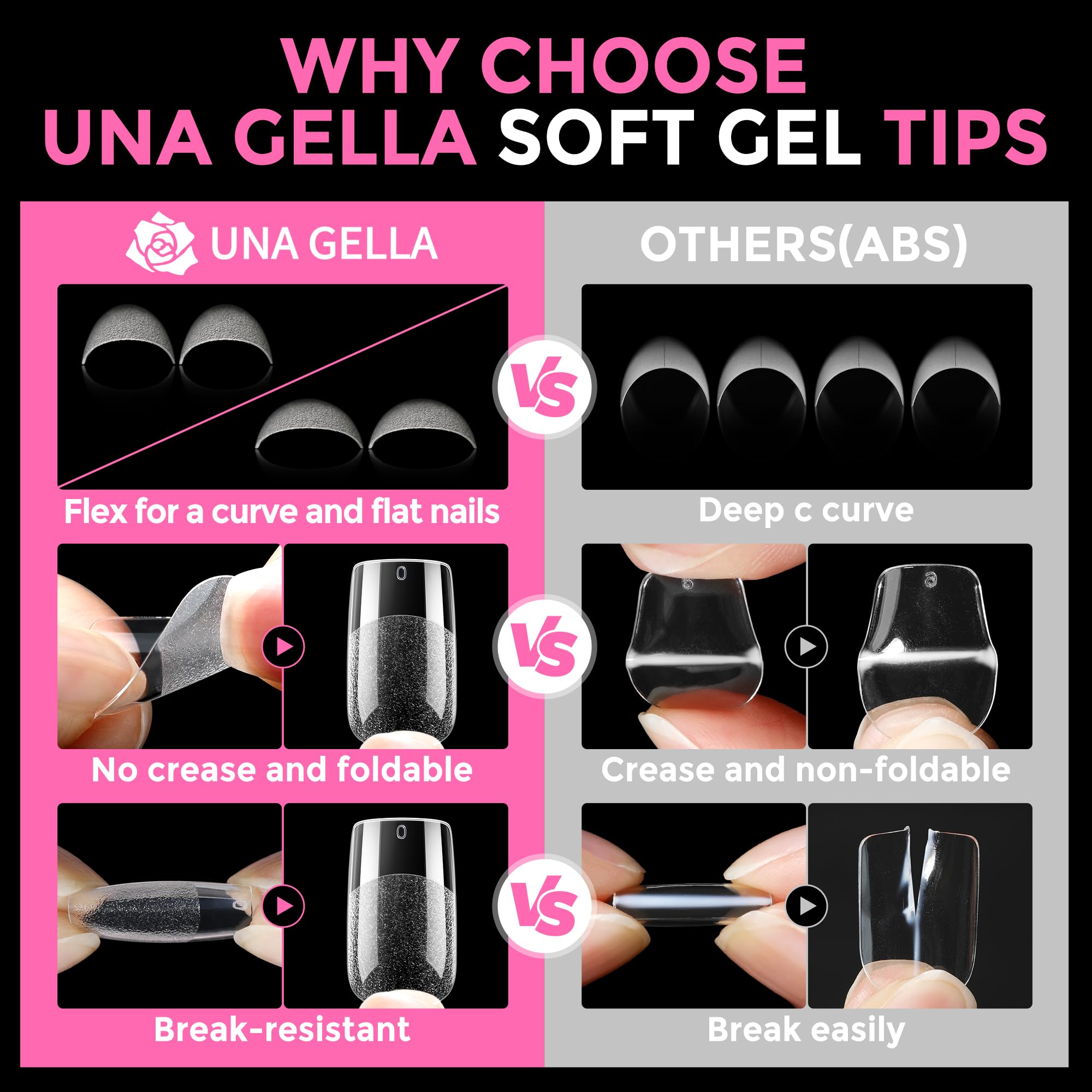 Borde suave de las puntas UNA GELLA para aplicación cómoda.