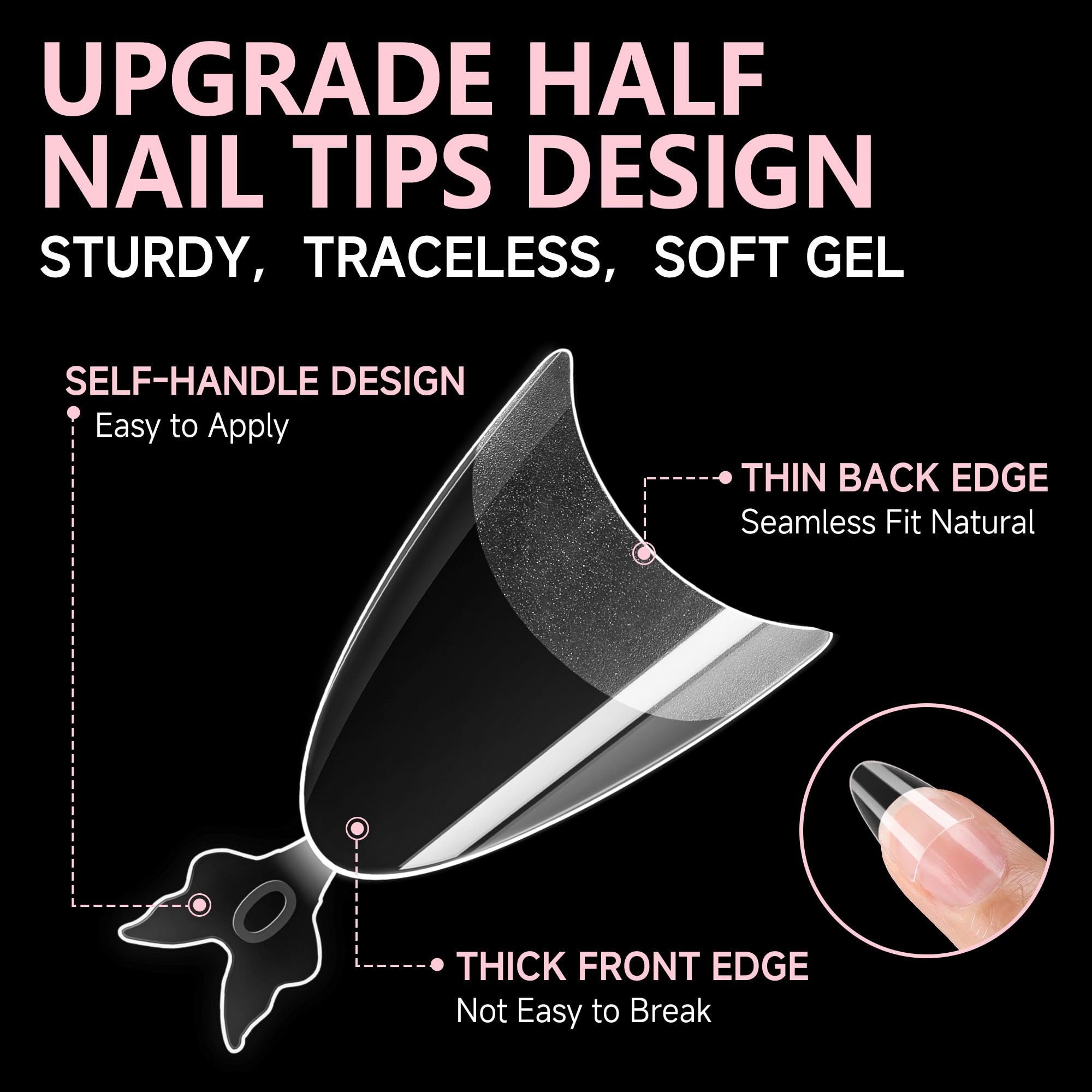 UNA GELLA butterfly-handle almond tips simplify size picking and grip during application.