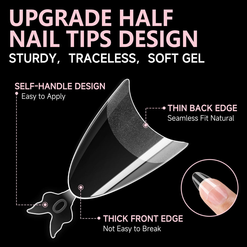 UNA GELLA butterfly-handle almond tips simplify size picking and grip during application.
