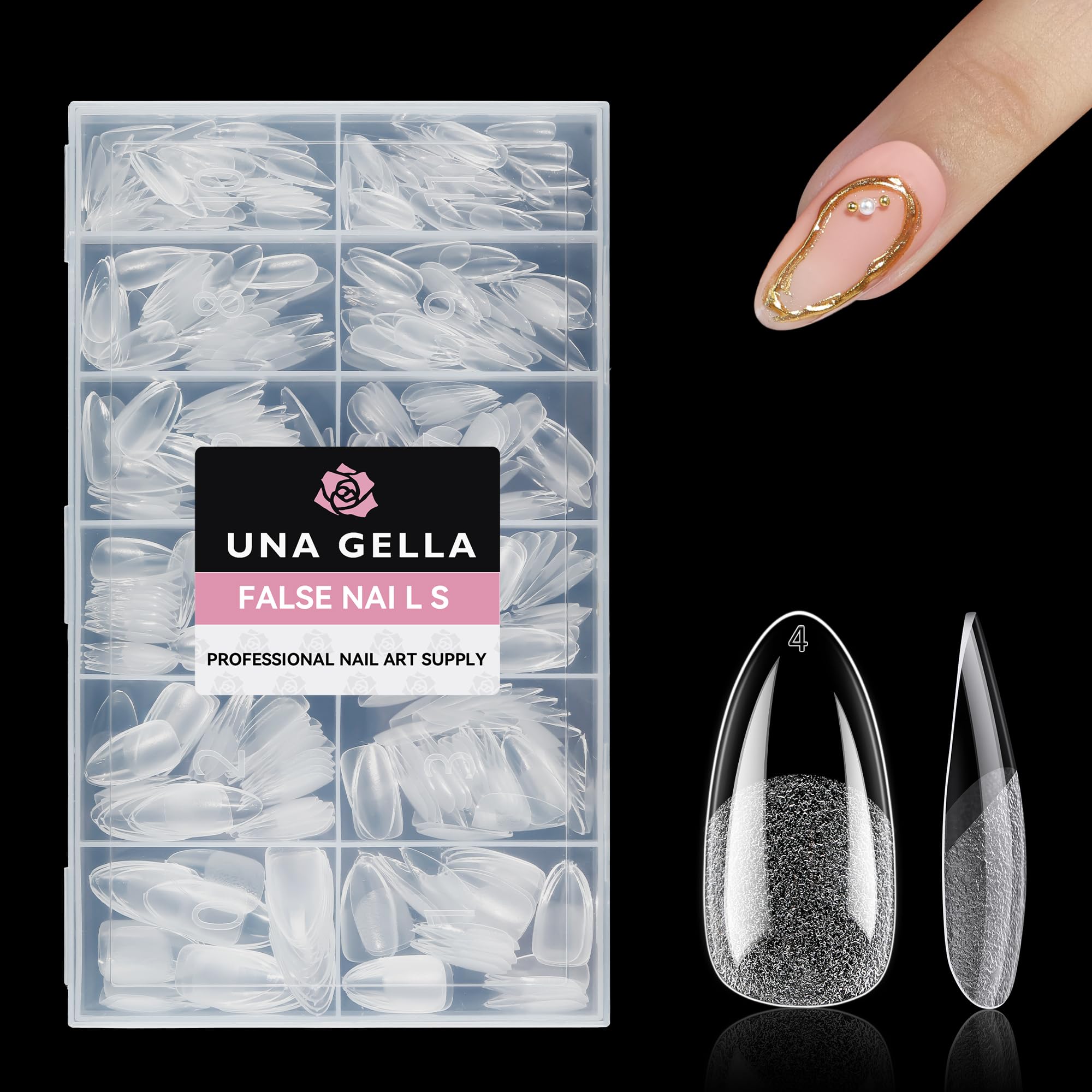 UNA GELLA almond tips for Christmas art and DIY nail designs.