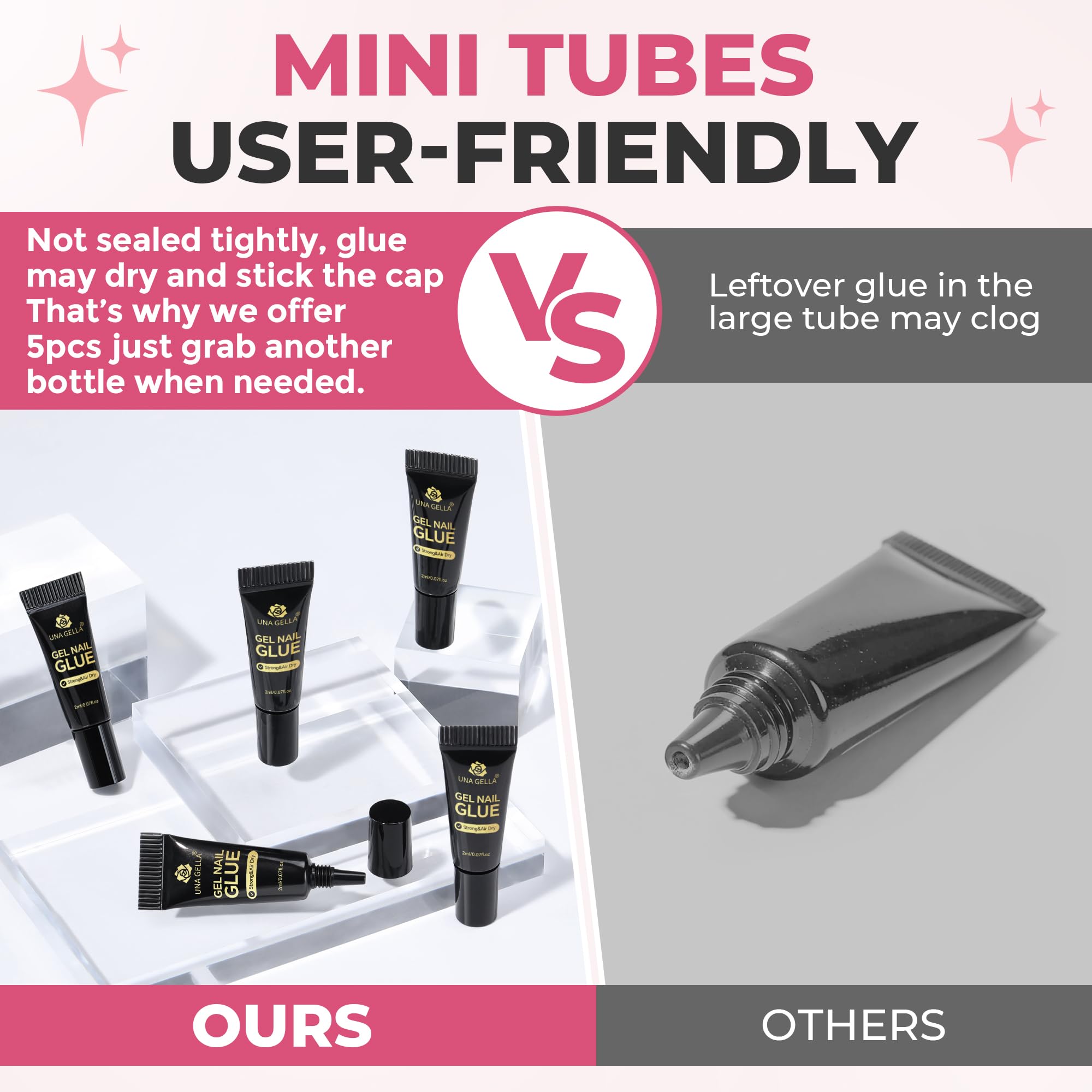 UNA GELLA clear nail glue formula visible on tube for seamless blends