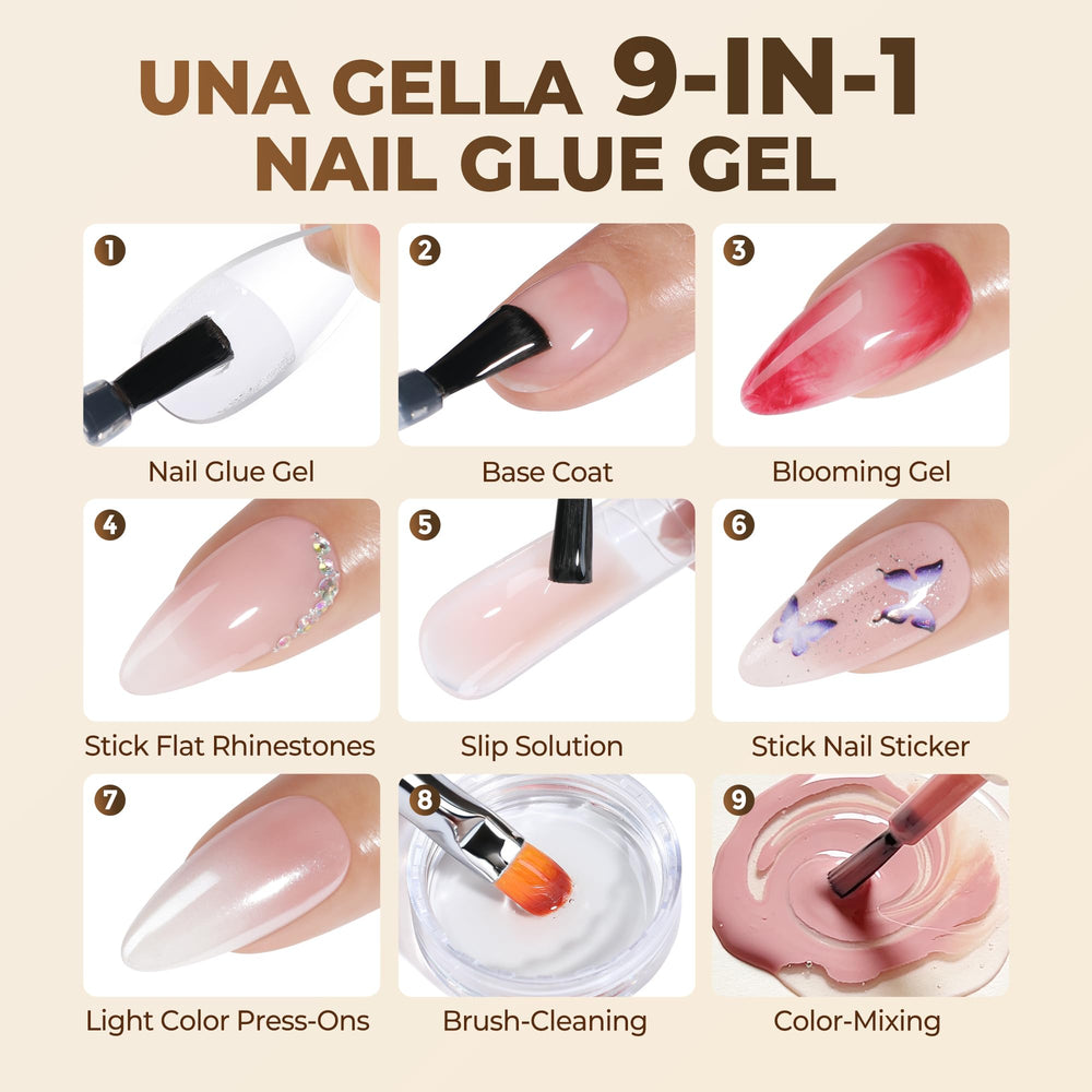 UNA GELLA crystal-clear finish on tips avoids yellowing and bubbles.