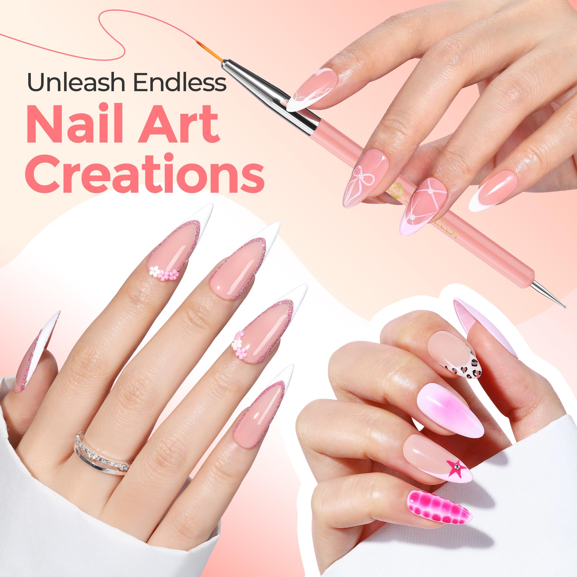 UNA GELLA Double-ended tool in pink enables dotting and painting without switching tools.