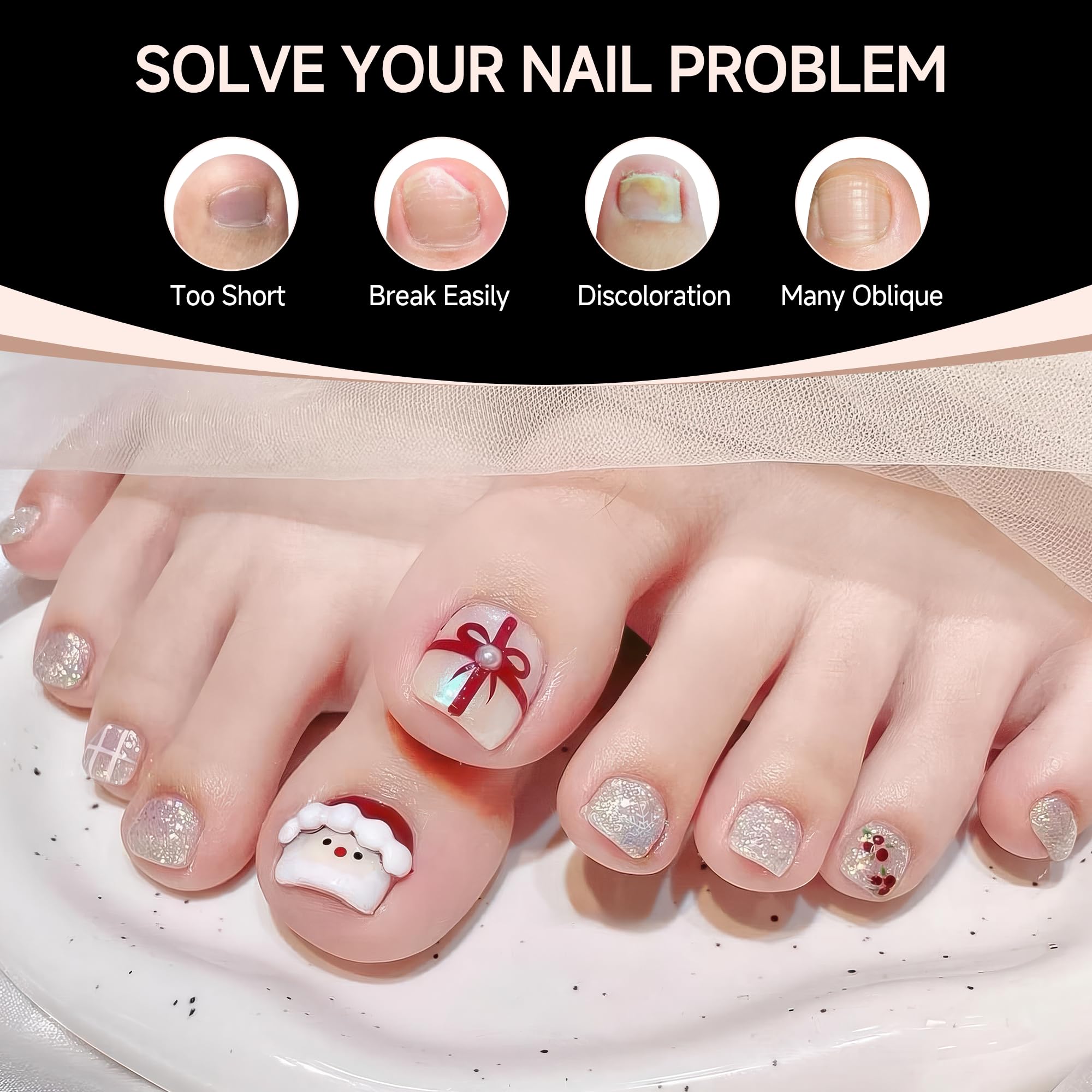 UNA GELLA double-matte finish toe nails minimize glare and lift