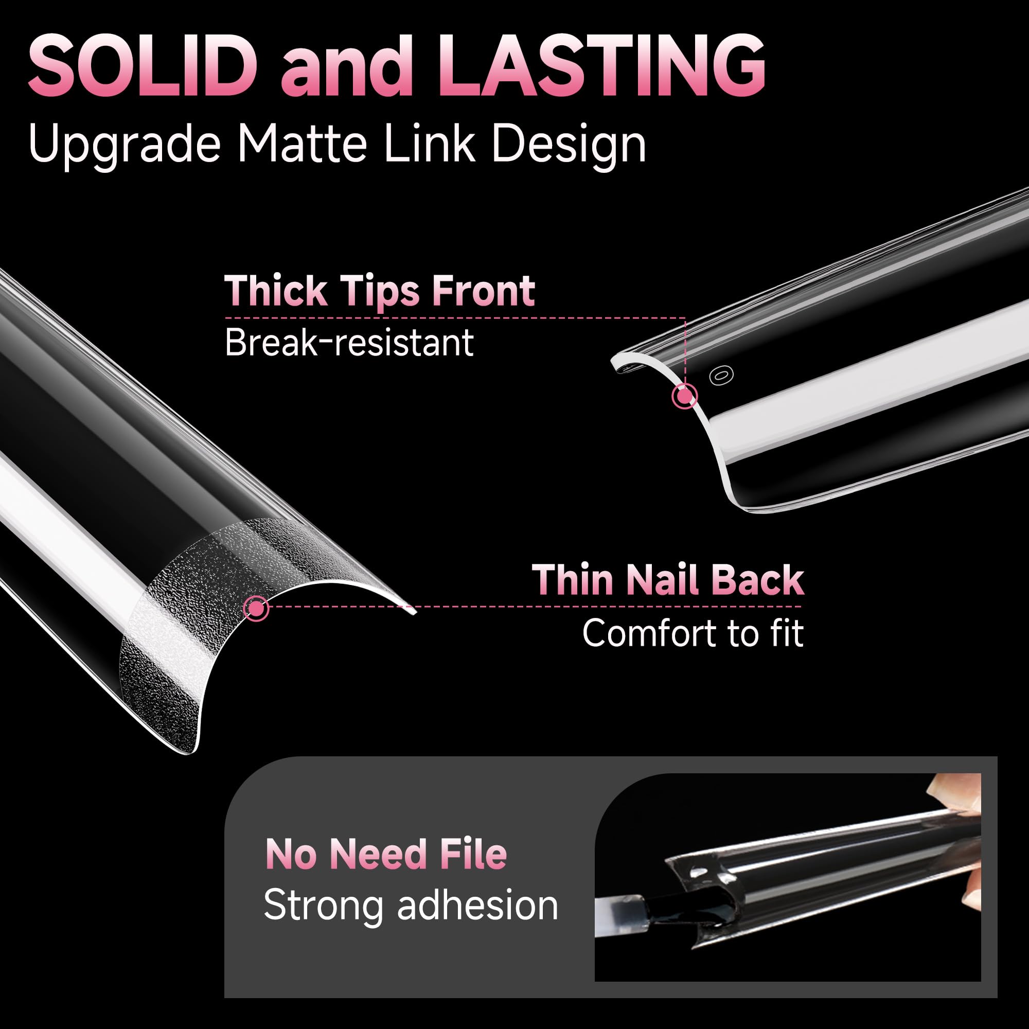 Extensión de uñas gel transparente UNA GELLA forma ataúd para un acabado natural.