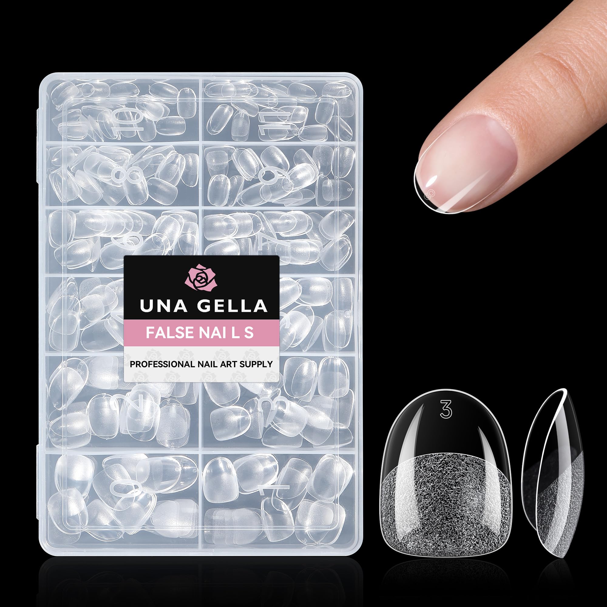 UNA GELLA extra short oval nail tips for natural look and daily wear.