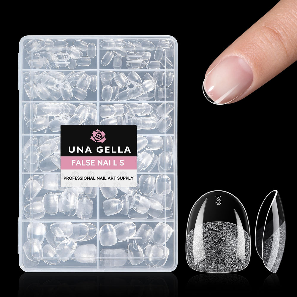 UNA GELLA extra short oval nail tips for natural look and daily wear.