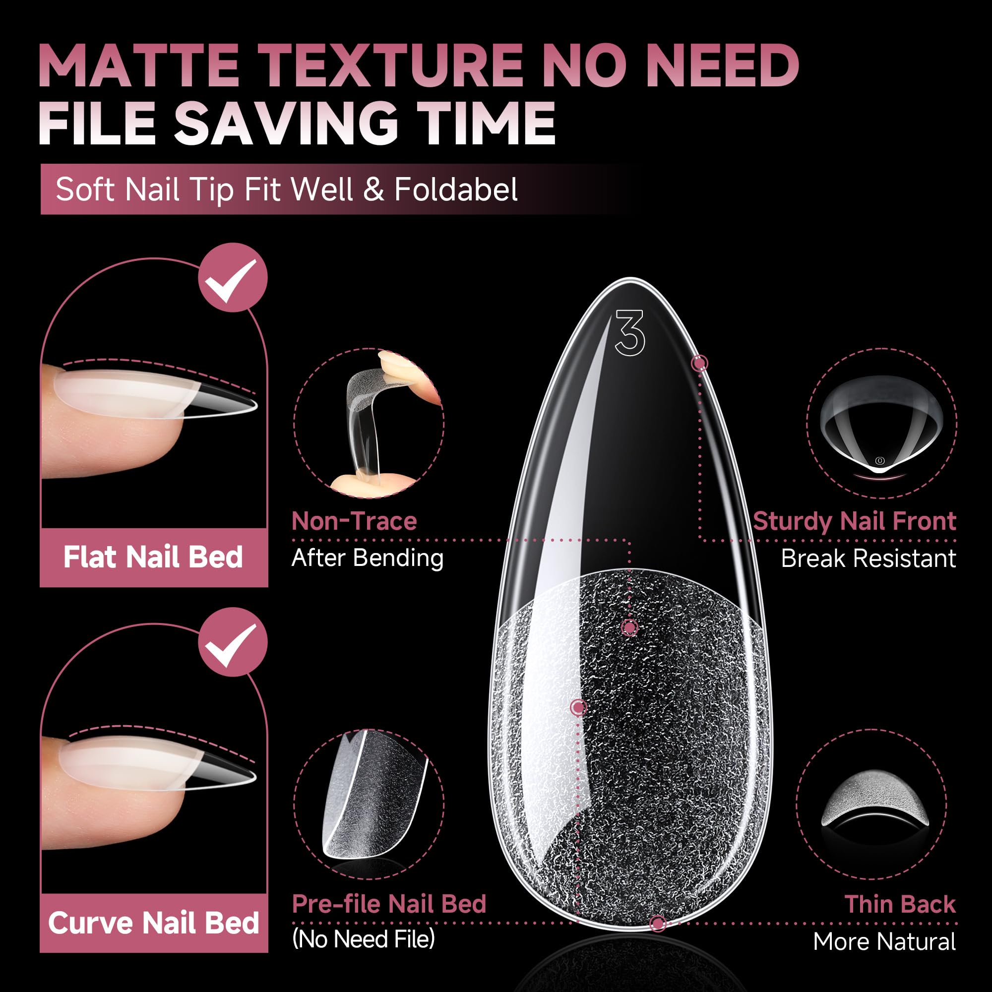 UNA GELLA flat no C-curve tips fit curved and flat nails comfortably.