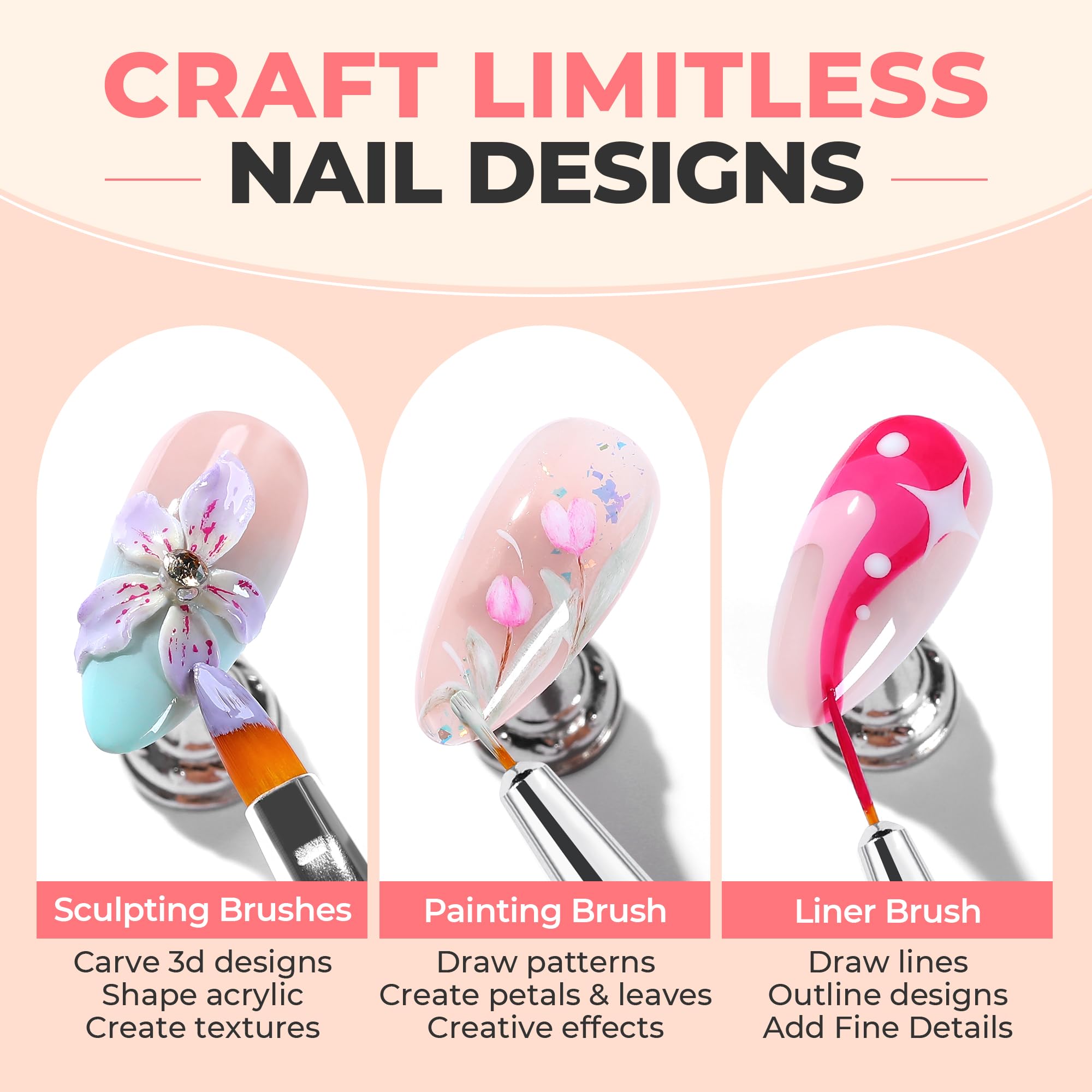 UNA GELLA French brush in pink with soft bristles for precise edge work.